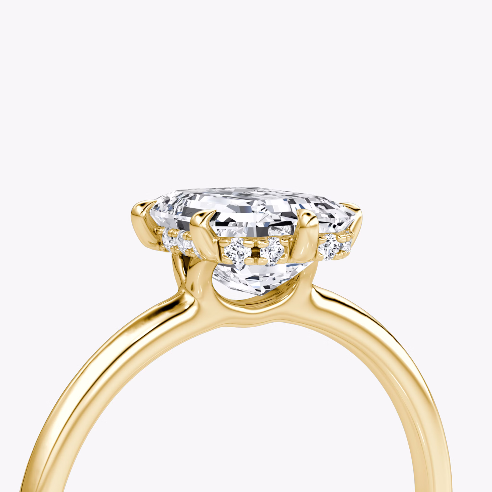 The Signature 6 Prong | Emerald | 18k | Yellow Gold | bandAccent: Plain | bandWidth: standard | hiddenHalo: yes | diamondOrientation: vertical | caratWeight: other