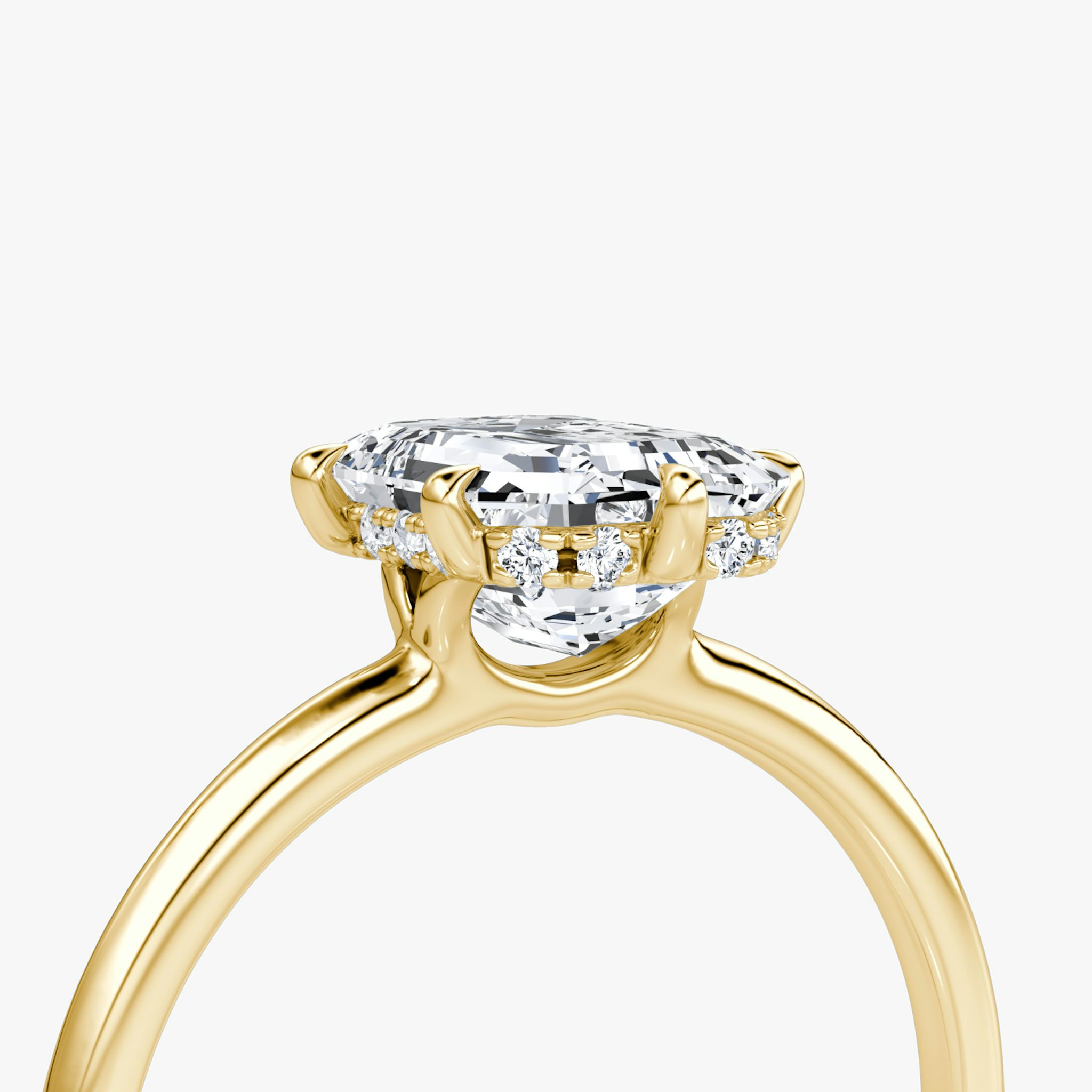 The Signature 6 Prong | Emerald | 18k | Yellow Gold | bandAccent: Plain | bandWidth: standard | hiddenHalo: yes | diamondOrientation: vertical | caratWeight: other