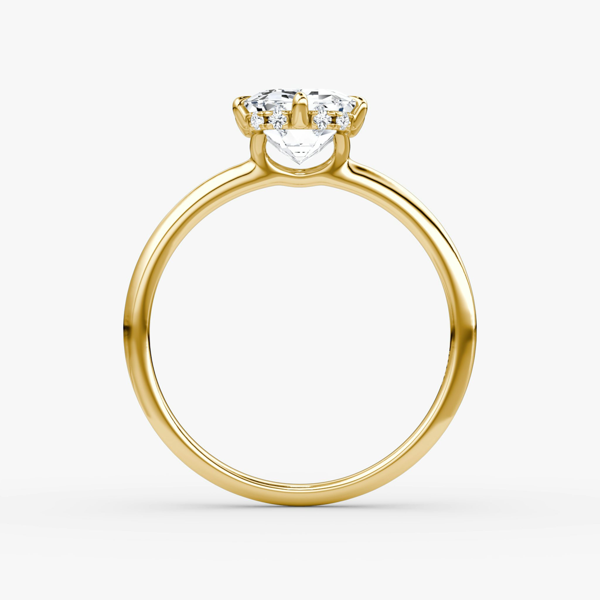 The Signature 6 Prong | Emerald | 18k | Yellow Gold | bandAccent: Plain | bandWidth: standard | hiddenHalo: yes | diamondOrientation: vertical | caratWeight: other