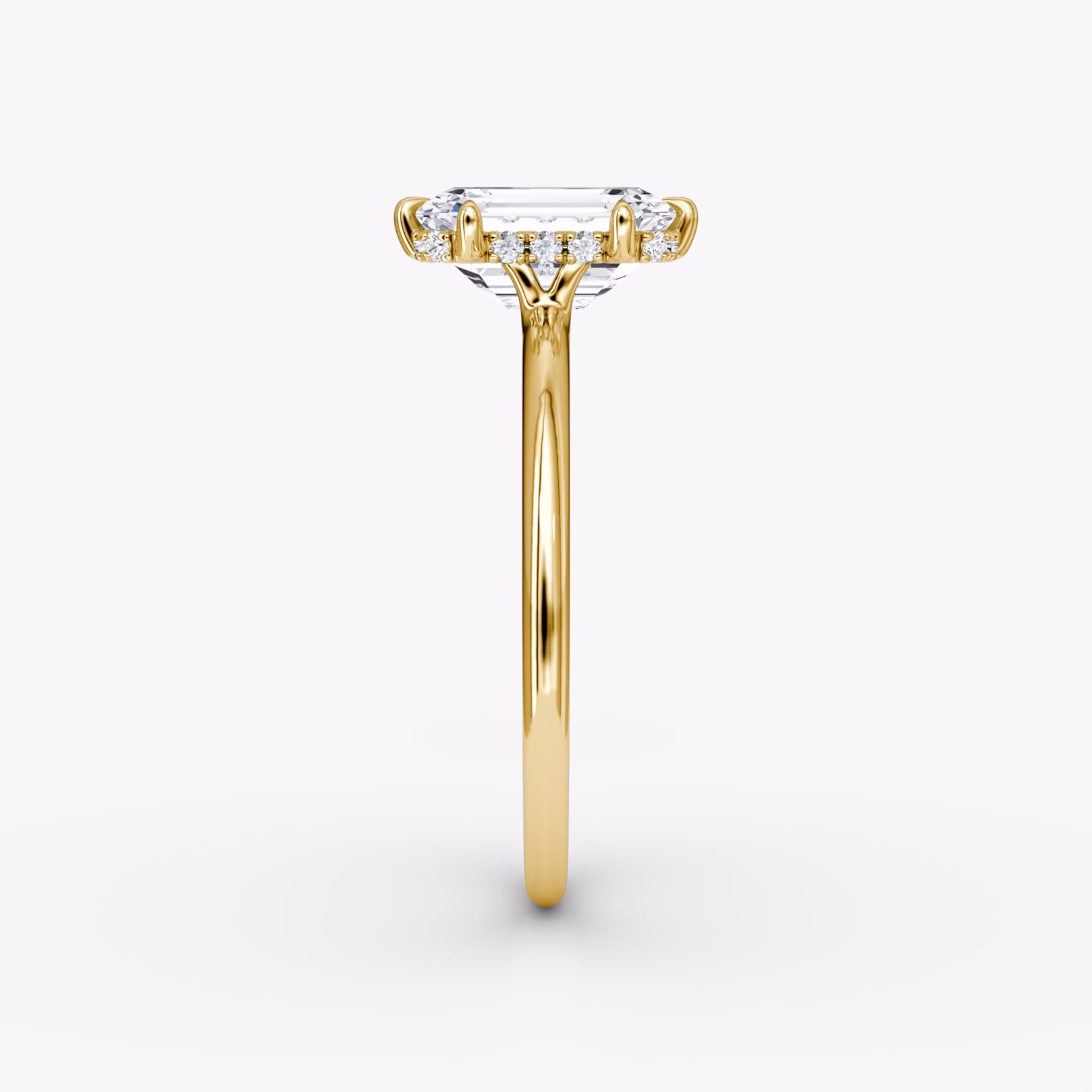 The Signature 6 Prong | Emerald | 18k | Yellow Gold | bandAccent: Plain | bandWidth: standard | hiddenHalo: yes | diamondOrientation: vertical | caratWeight: other