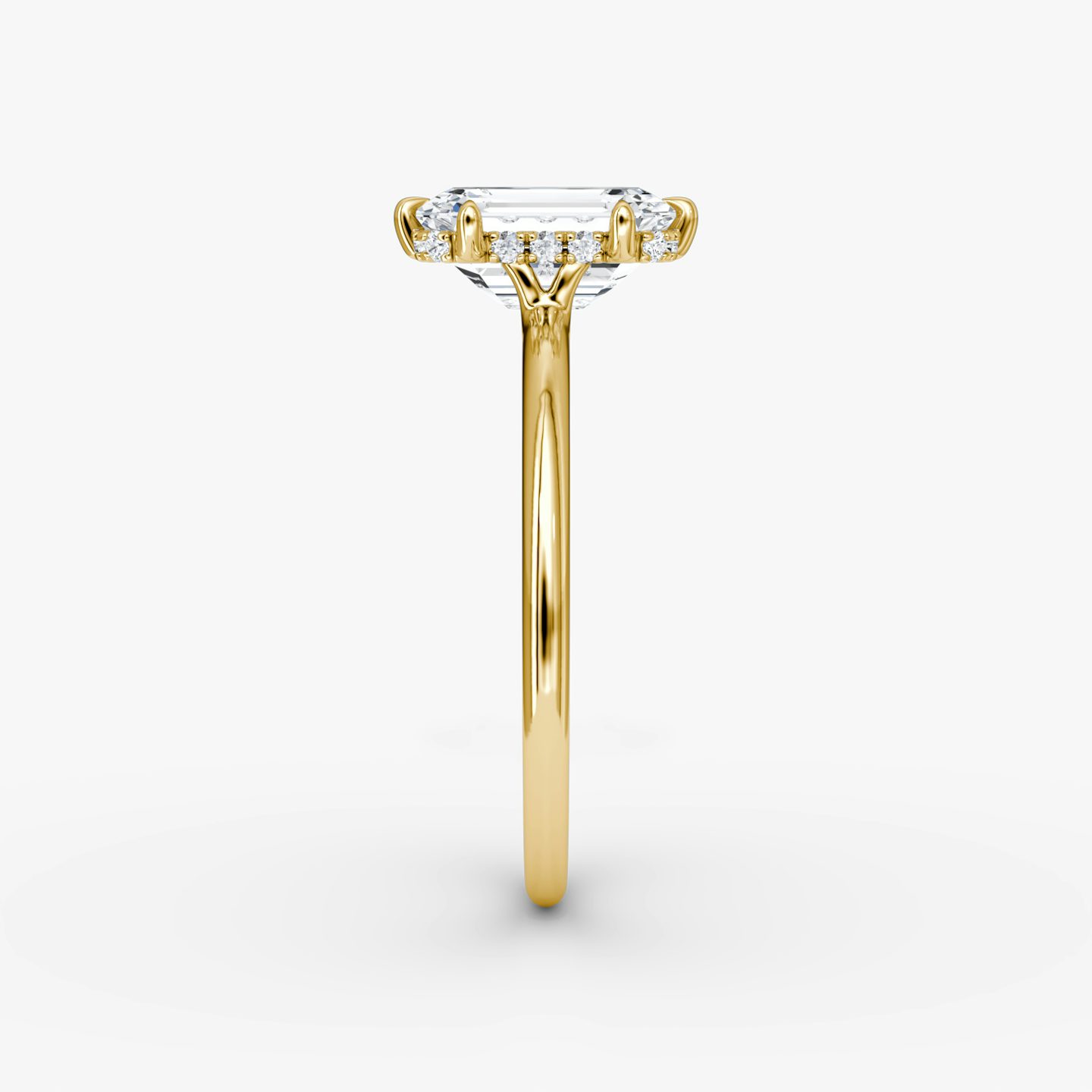 The Signature 6 Prong | Emerald | 18k | Yellow Gold | bandAccent: Plain | bandWidth: standard | hiddenHalo: yes | diamondOrientation: vertical | caratWeight: other