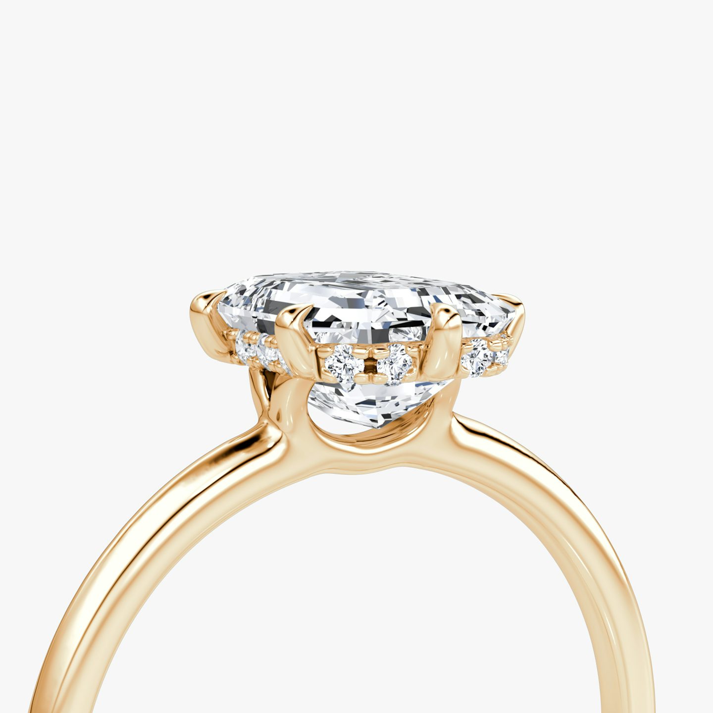 The Signature 6 Prong | Emerald | 14k | Rose Gold | bandAccent: Plain | bandWidth: standard | hiddenHalo: yes | diamondOrientation: vertical | caratWeight: other