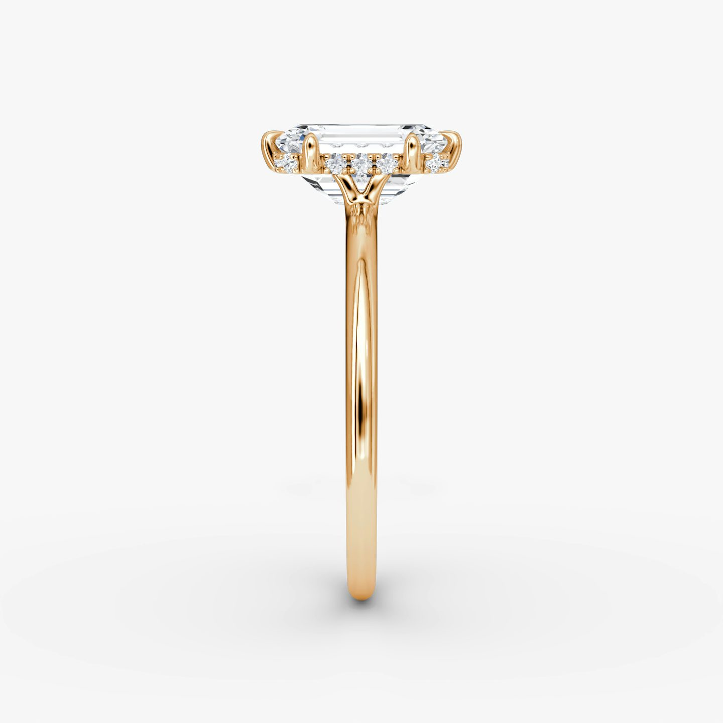 The Signature 6 Prong | Emerald | 14k | Rose Gold | bandAccent: Plain | bandWidth: standard | hiddenHalo: yes | diamondOrientation: vertical | caratWeight: other