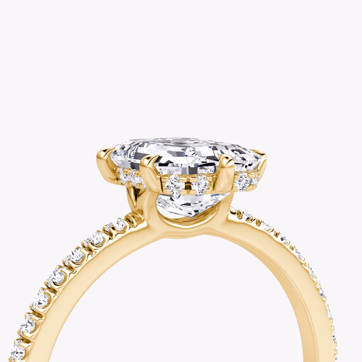 The Signature 6 Prong | Emerald | 18k | Yellow Gold | bandAccent: Pavé | bandWidth: standard | hiddenHalo: yes | diamondOrientation: vertical | caratWeight: other