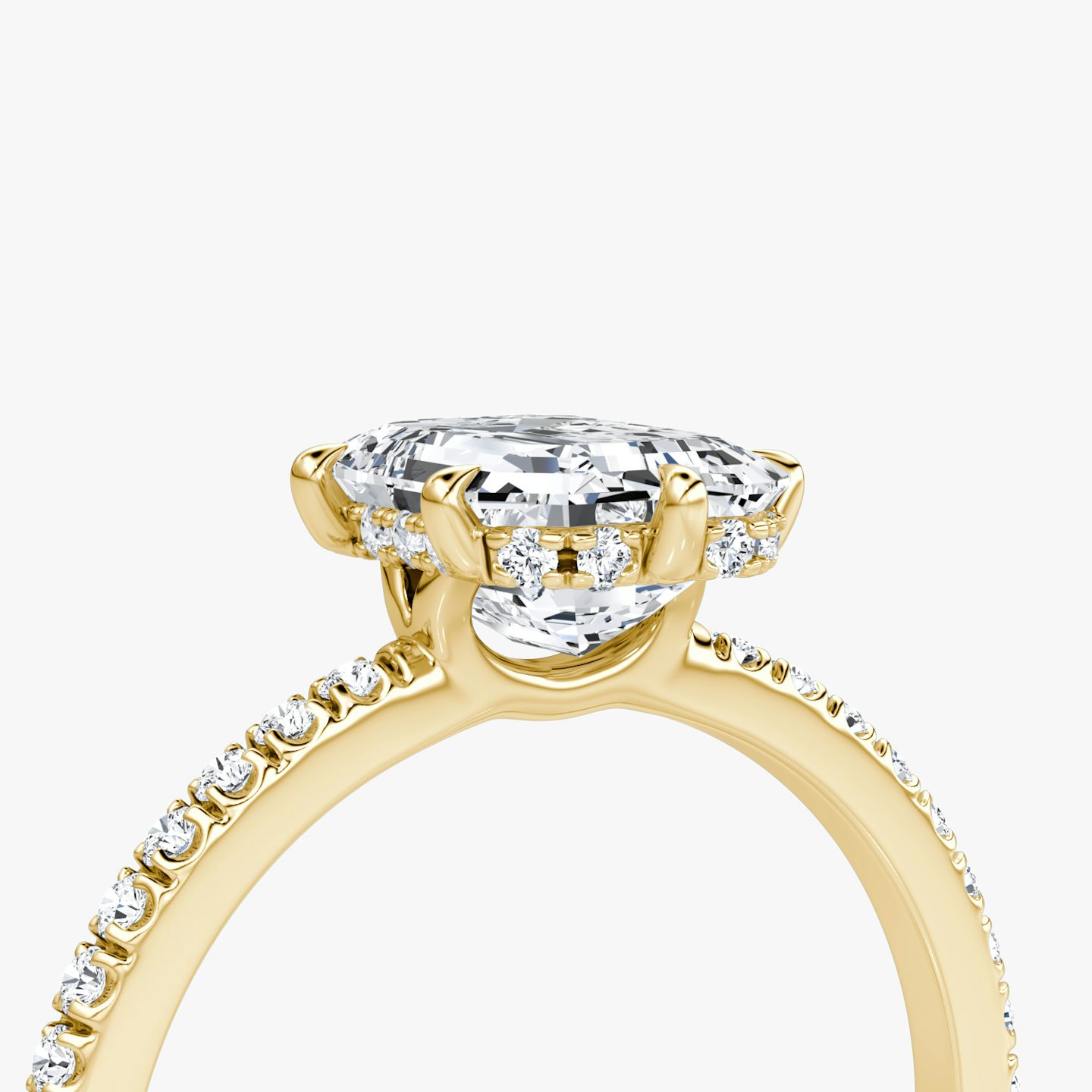 The Signature 6 Prong | Emerald | 18k | Yellow Gold | bandAccent: Pavé | bandWidth: standard | hiddenHalo: yes | diamondOrientation: vertical | caratWeight: other
