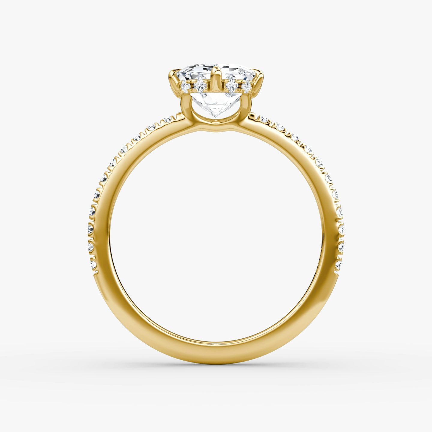 The Signature 6 Prong | Emerald | 18k | Yellow Gold | bandAccent: Pavé | bandWidth: standard | hiddenHalo: yes | diamondOrientation: vertical | caratWeight: other
