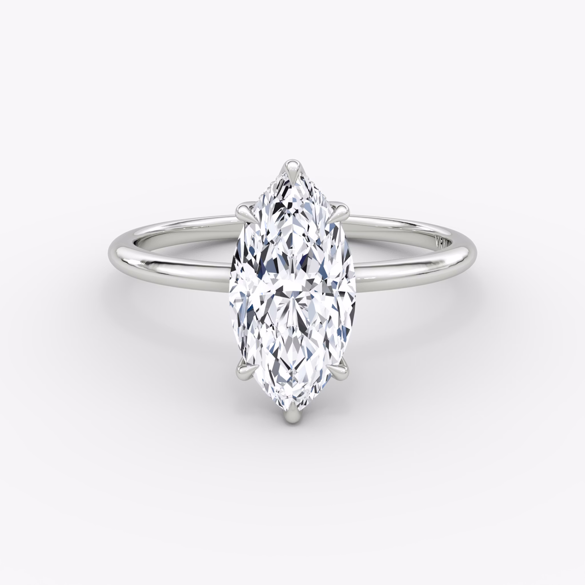 The Signature 6 Prong | Marquise | 18k | White Gold | bandAccent: Plain | bandWidth: standard | hiddenHalo: yes | diamondOrientation: vertical | caratWeight: other