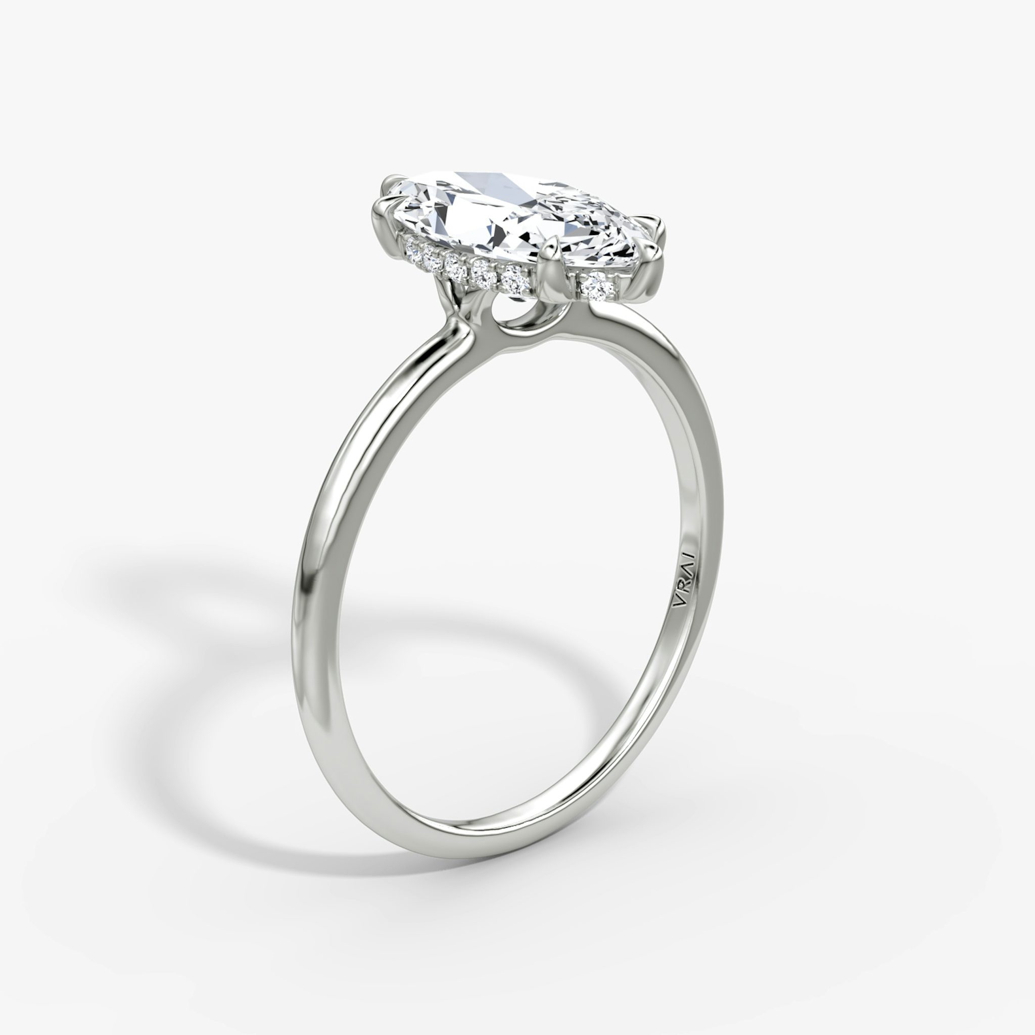 The Signature 6 Prong | Marquise | 18k | White Gold | bandAccent: Plain | bandWidth: standard | hiddenHalo: yes | diamondOrientation: vertical | caratWeight: other
