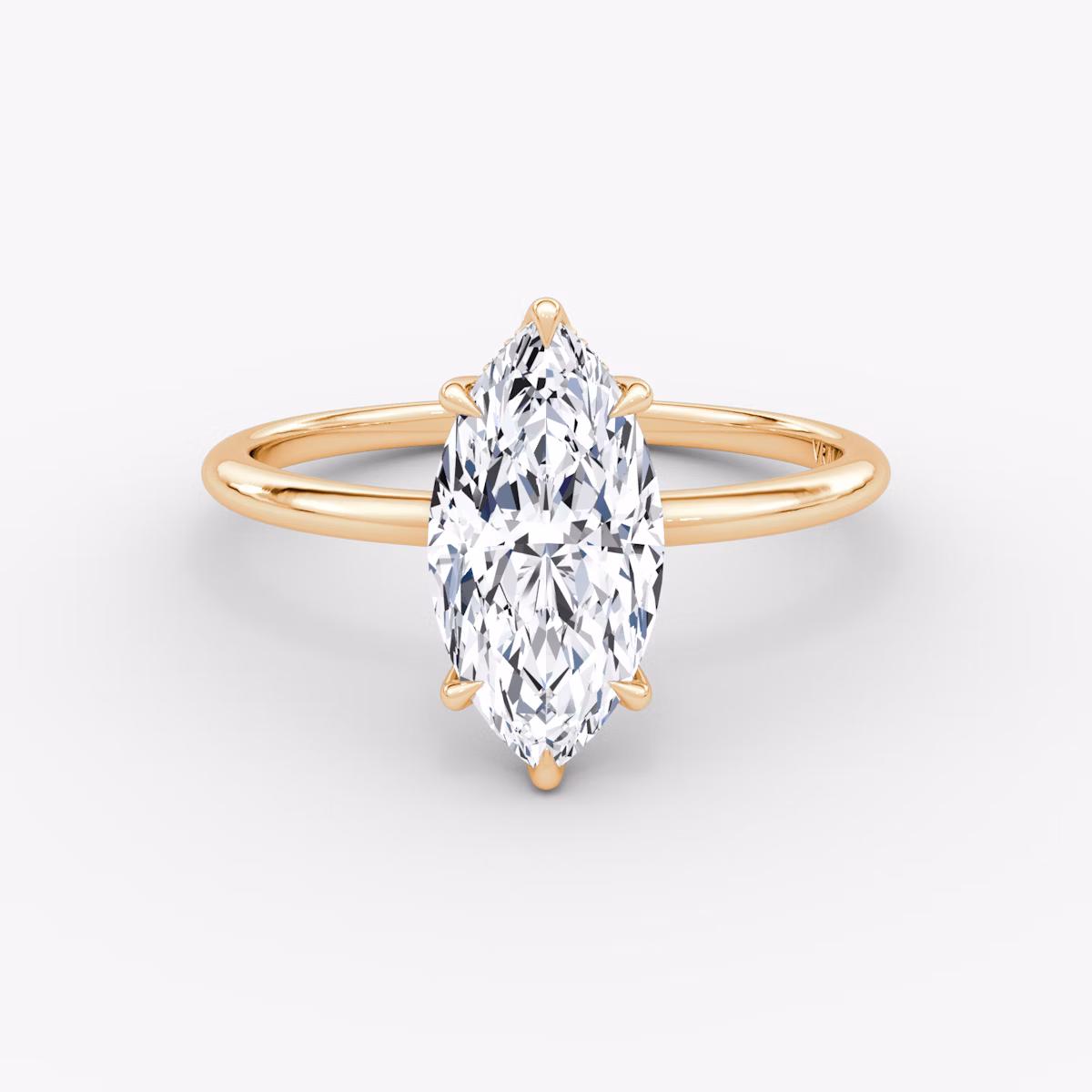 The Signature 6 Prong | Marquise | 14k | Rose Gold | bandAccent: Plain | bandWidth: standard | hiddenHalo: yes | diamondOrientation: vertical | caratWeight: other