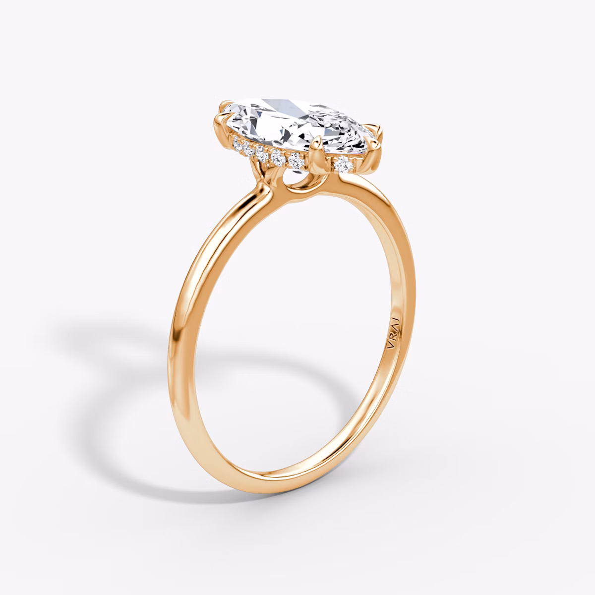 The Signature 6 Prong | Marquise | 14k | Rose Gold | bandAccent: Plain | bandWidth: standard | hiddenHalo: yes | diamondOrientation: vertical | caratWeight: other