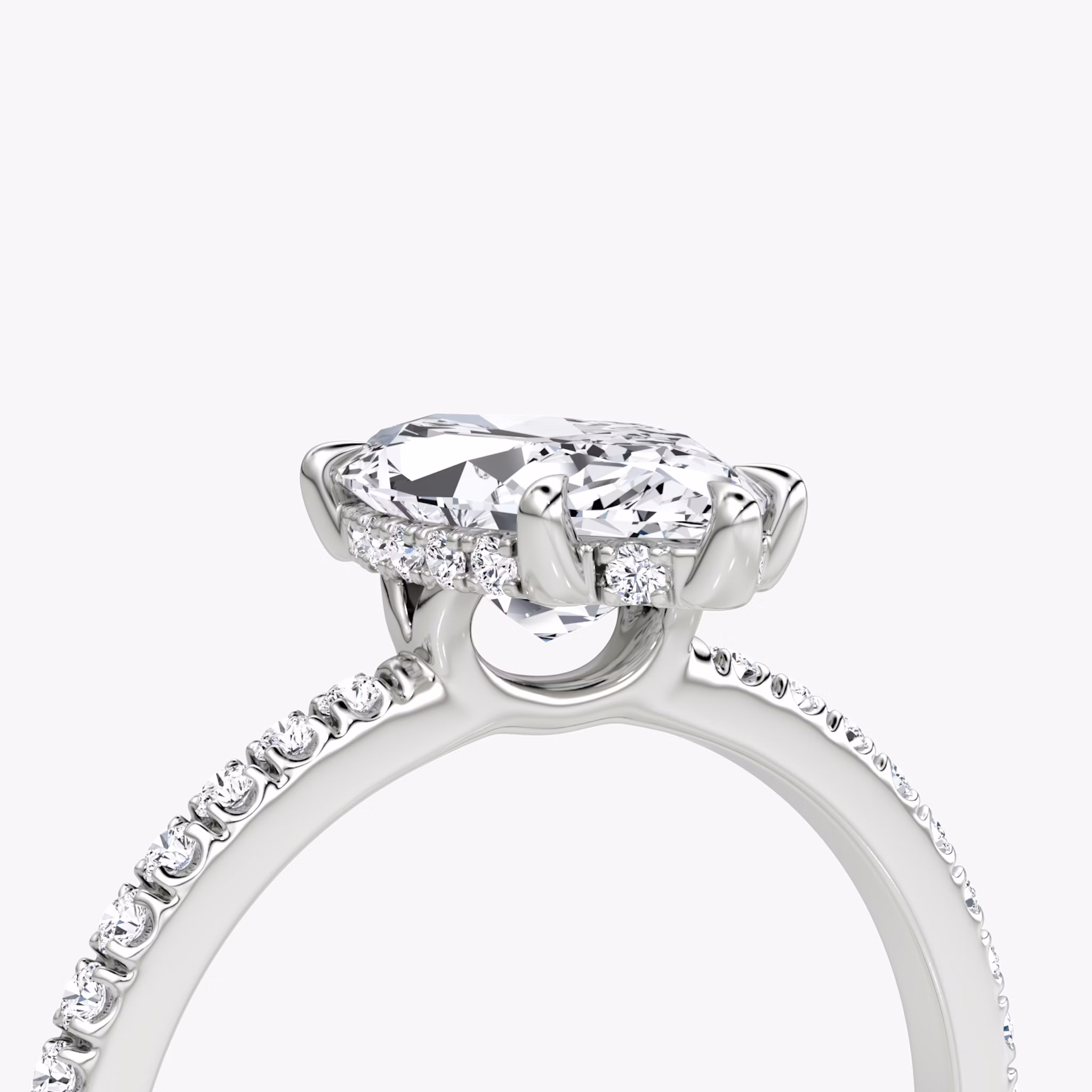 The Signature 6 Prong | Marquise | 18k | White Gold | bandAccent: Pavé | bandWidth: standard | hiddenHalo: yes | diamondOrientation: vertical | caratWeight: other