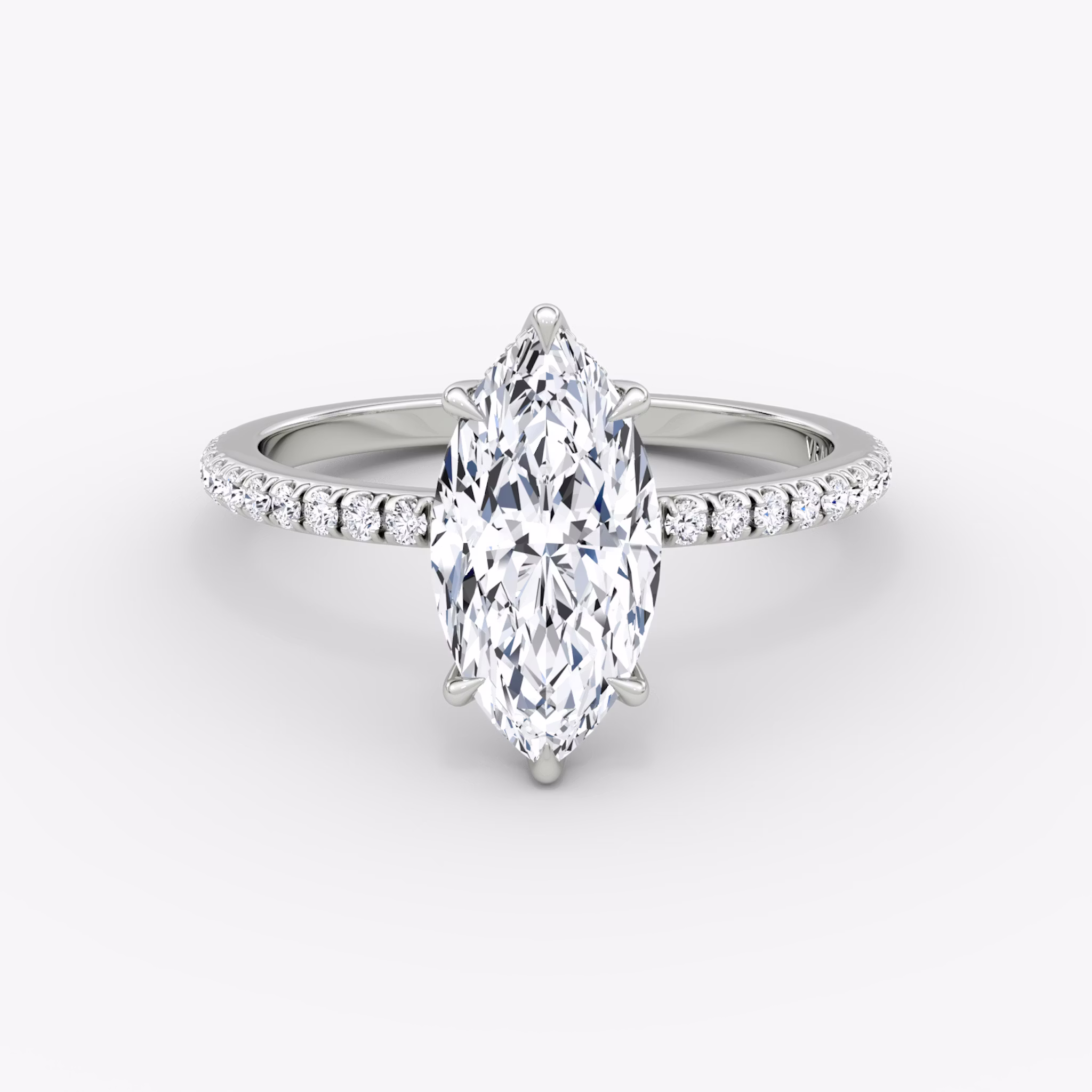 The Signature 6 Prong | Marquise | 18k | White Gold | bandAccent: Pavé | bandWidth: standard | hiddenHalo: yes | diamondOrientation: vertical | caratWeight: other