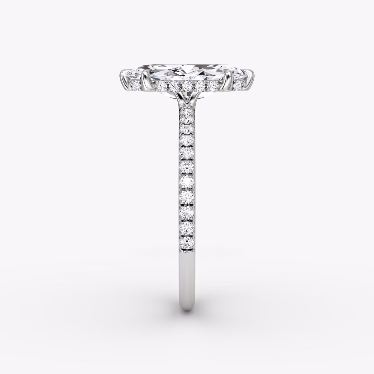 The Signature 6 Prong | Marquise | Platinum | bandAccent: Pavé | bandWidth: standard | hiddenHalo: yes | diamondOrientation: vertical | caratWeight: other