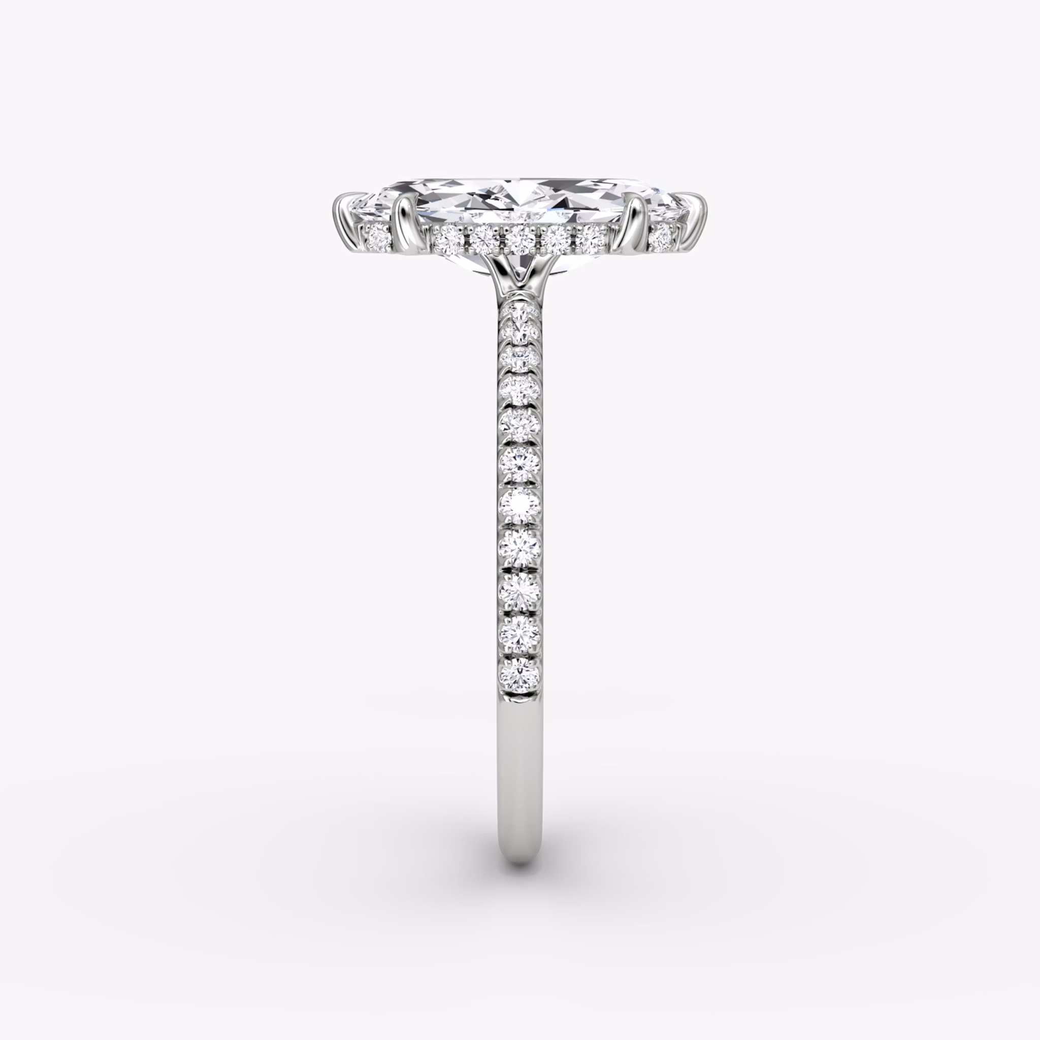 The Signature 6 Prong | Marquise | 18k | White Gold | bandAccent: Pavé | bandWidth: standard | hiddenHalo: yes | diamondOrientation: vertical | caratWeight: other