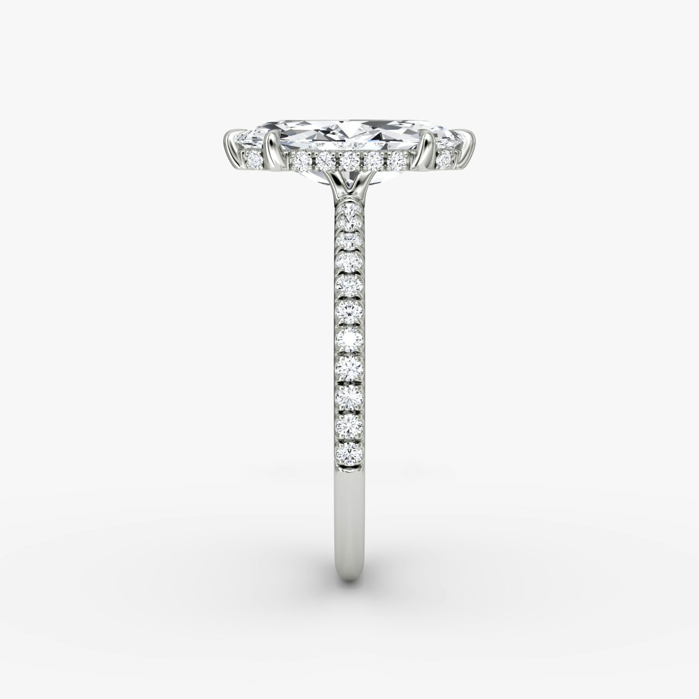 The Signature 6 Prong | Marquise | Platinum | bandAccent: Pavé | bandWidth: standard | hiddenHalo: yes | diamondOrientation: vertical | caratWeight: other