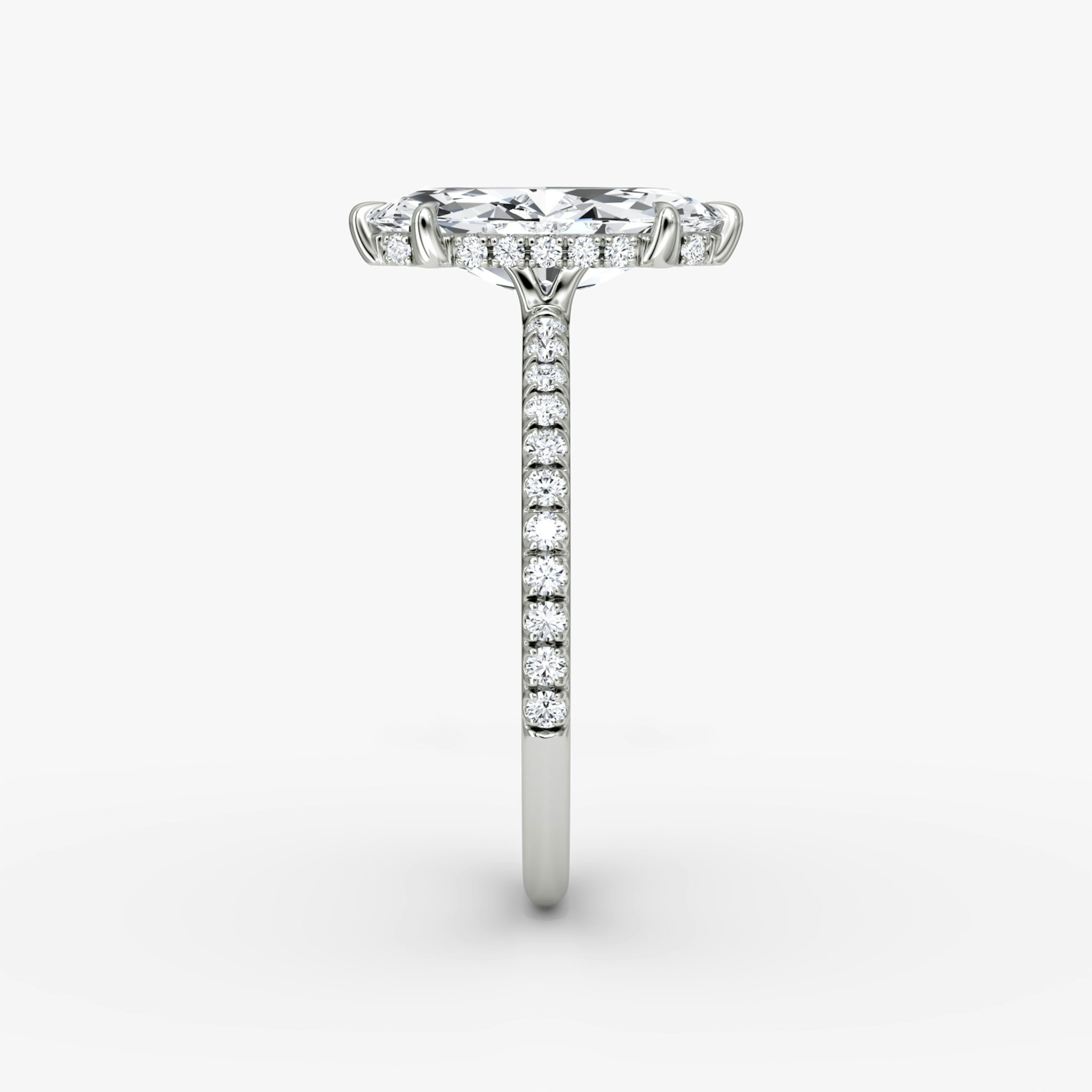 The Signature 6 Prong | Marquise | 18k | White Gold | bandAccent: Pavé | bandWidth: standard | hiddenHalo: yes | diamondOrientation: vertical | caratWeight: other