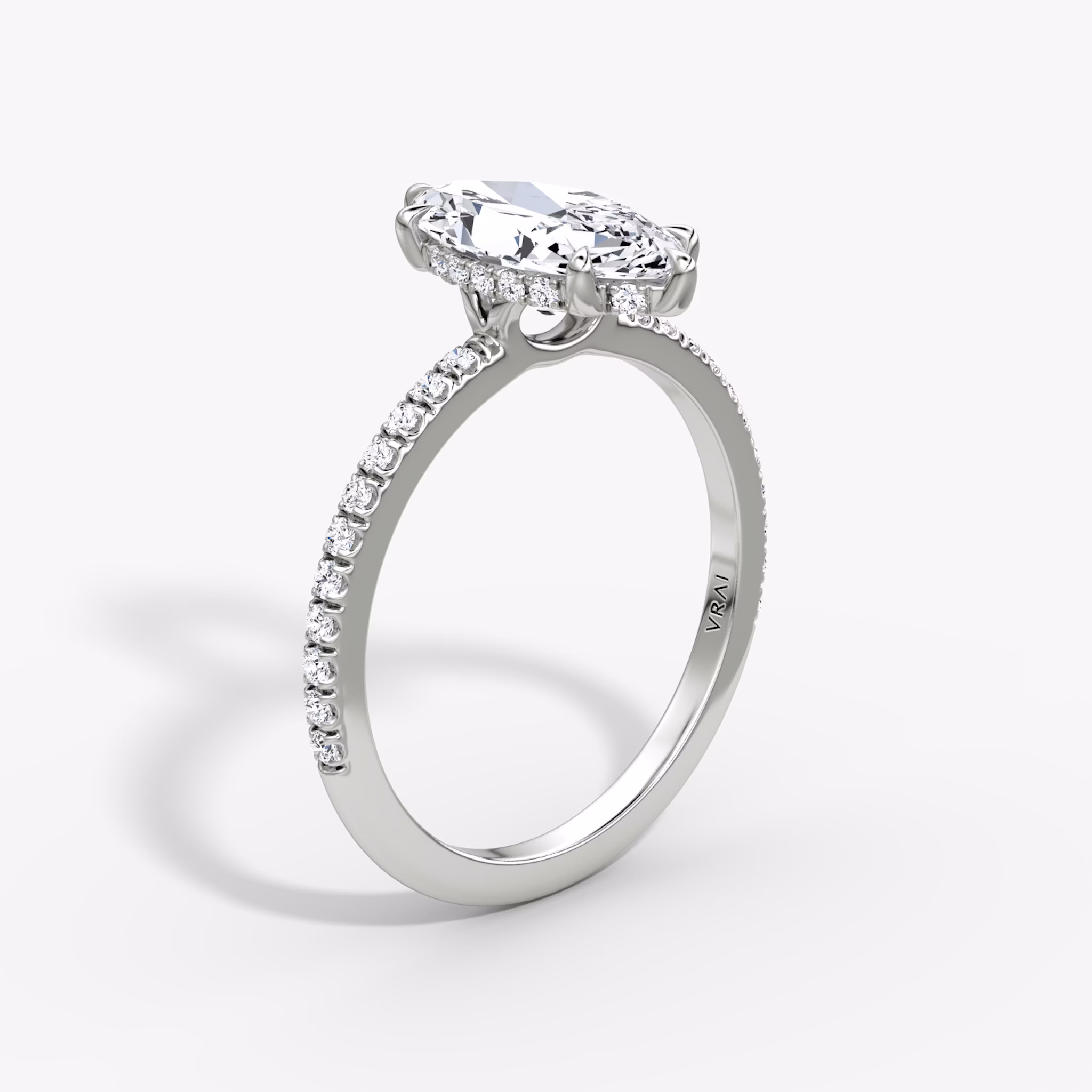 The Signature 6 Prong | Marquise | 18k | White Gold | bandAccent: Pavé | bandWidth: standard | hiddenHalo: yes | diamondOrientation: vertical | caratWeight: other