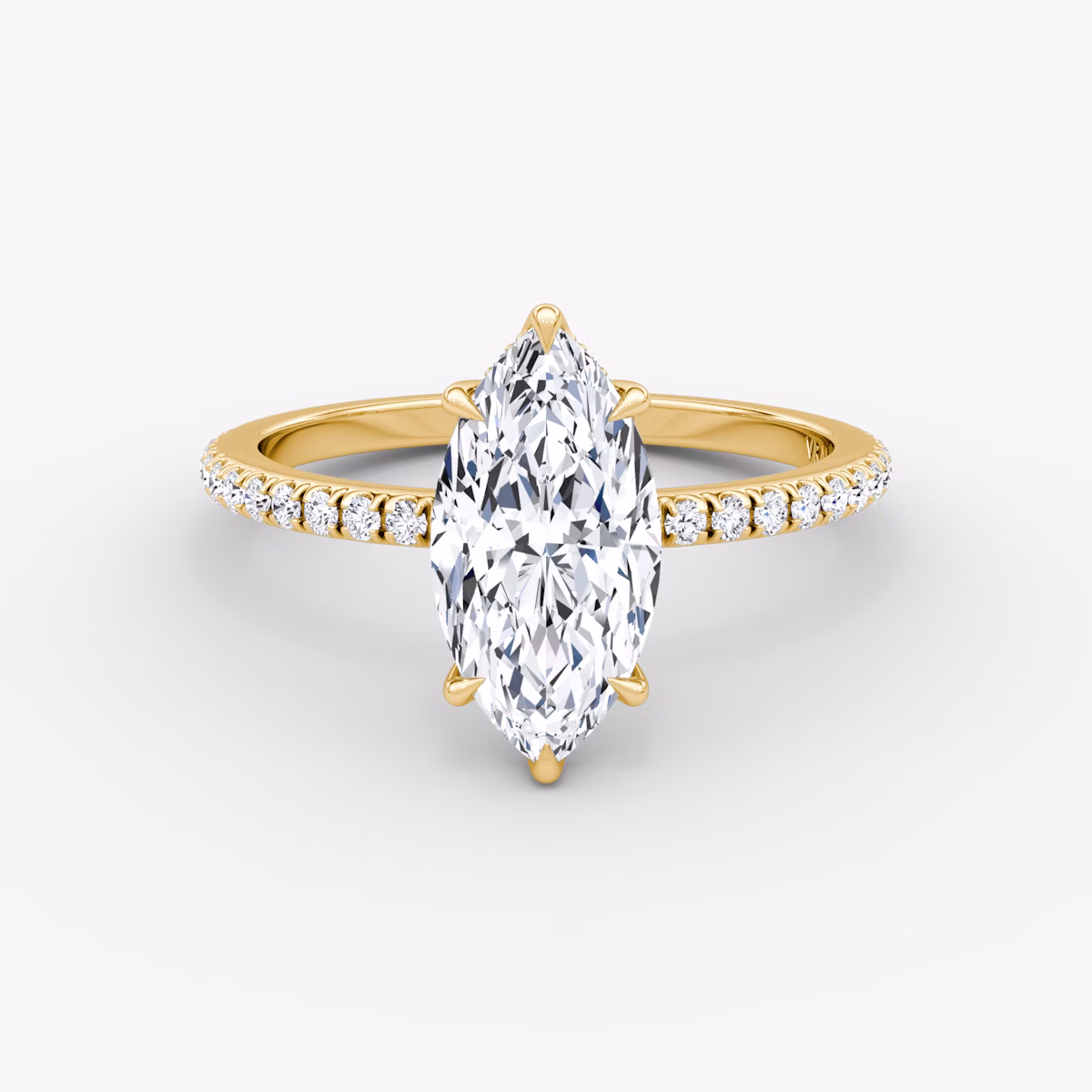 The Signature 6 Prong | Marquise | 18k | Yellow Gold | bandAccent: Pavé | bandWidth: standard | hiddenHalo: yes | diamondOrientation: vertical | caratWeight: other