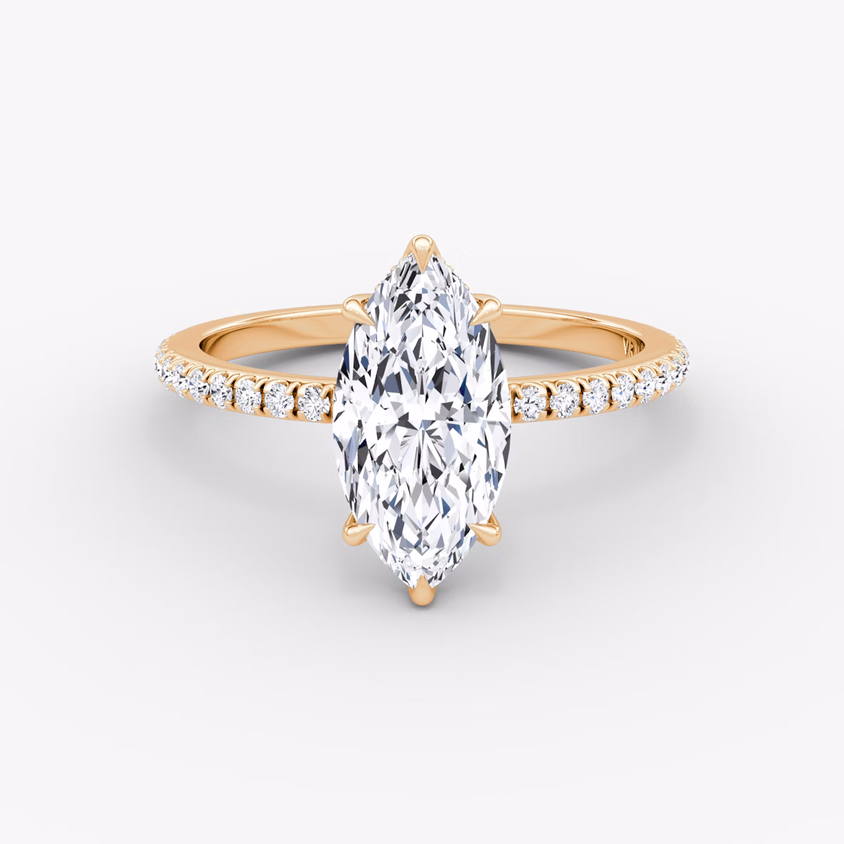 The Signature 6 Prong | Marquise | 14k | Rose Gold | bandAccent: Pavé | bandWidth: standard | hiddenHalo: yes | diamondOrientation: vertical | caratWeight: other
