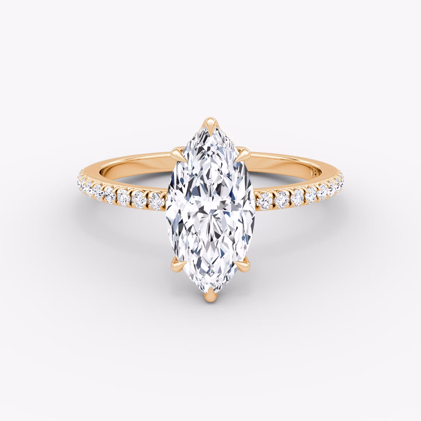 The Signature 6 Prong | Marquise | 14k | Rose Gold | bandAccent: Pavé | bandWidth: standard | hiddenHalo: yes | diamondOrientation: vertical | caratWeight: other