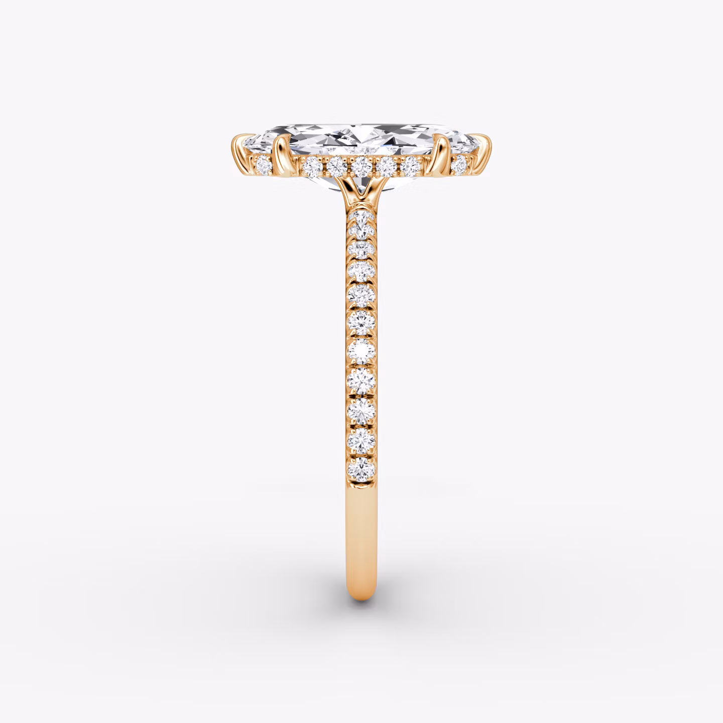 The Signature 6 Prong | Marquise | 14k | Rose Gold | bandAccent: Pavé | bandWidth: standard | hiddenHalo: yes | diamondOrientation: vertical | caratWeight: other