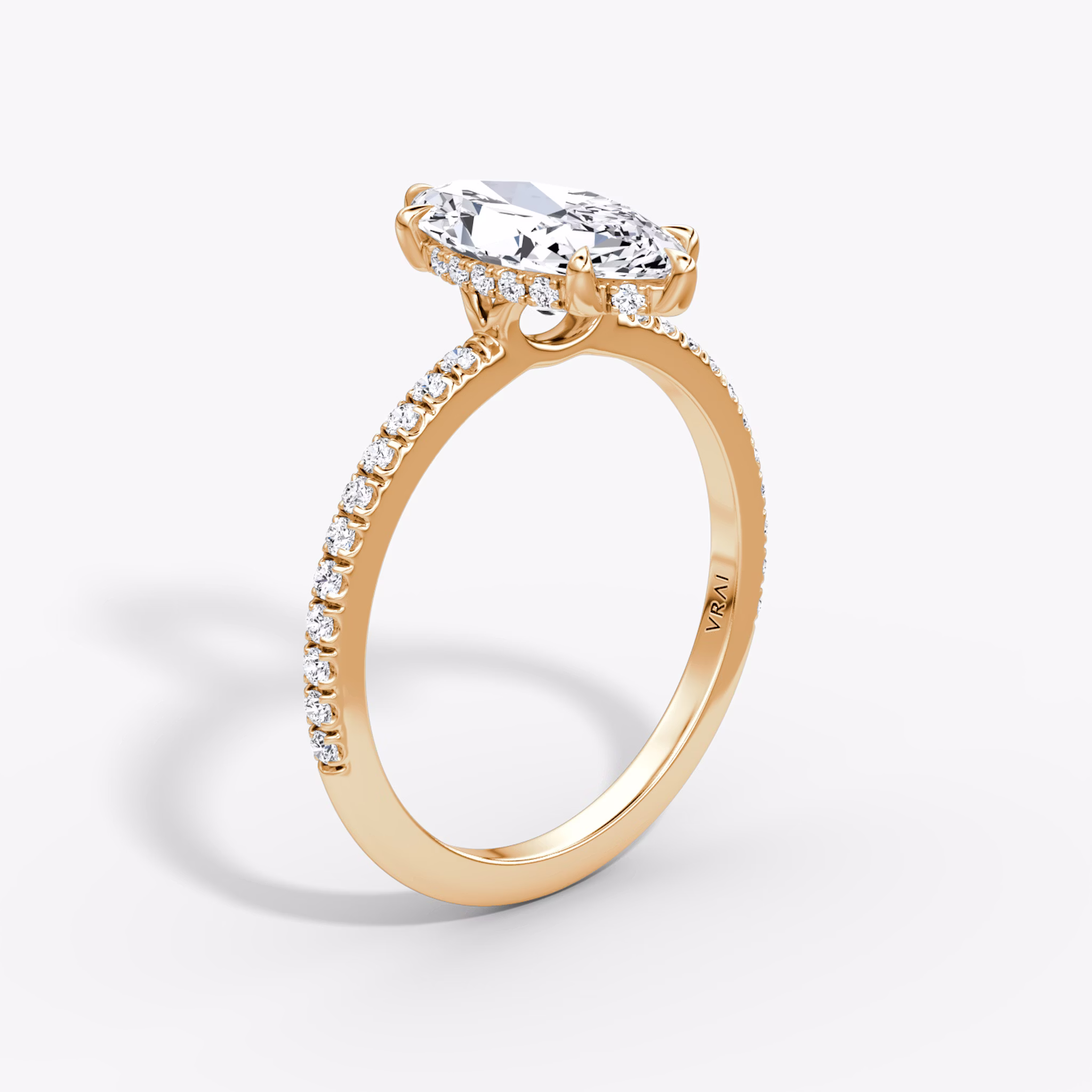 The Signature 6 Prong | Marquise | 14k | Rose Gold | bandAccent: Pavé | bandWidth: standard | hiddenHalo: yes | diamondOrientation: vertical | caratWeight: other
