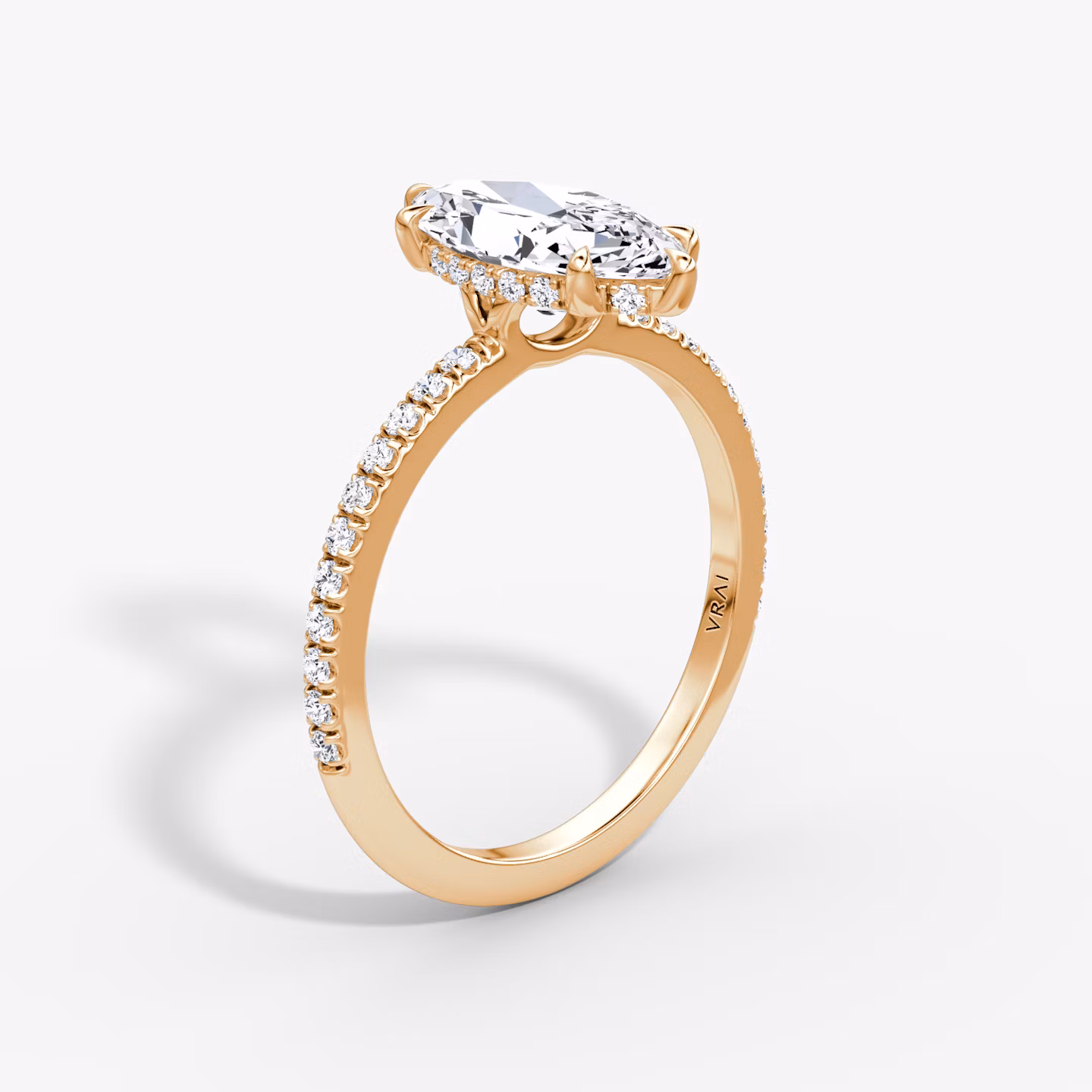 The Signature 6 Prong | Marquise | 14k | Rose Gold | bandAccent: Pavé | bandWidth: standard | hiddenHalo: yes | diamondOrientation: vertical | caratWeight: other