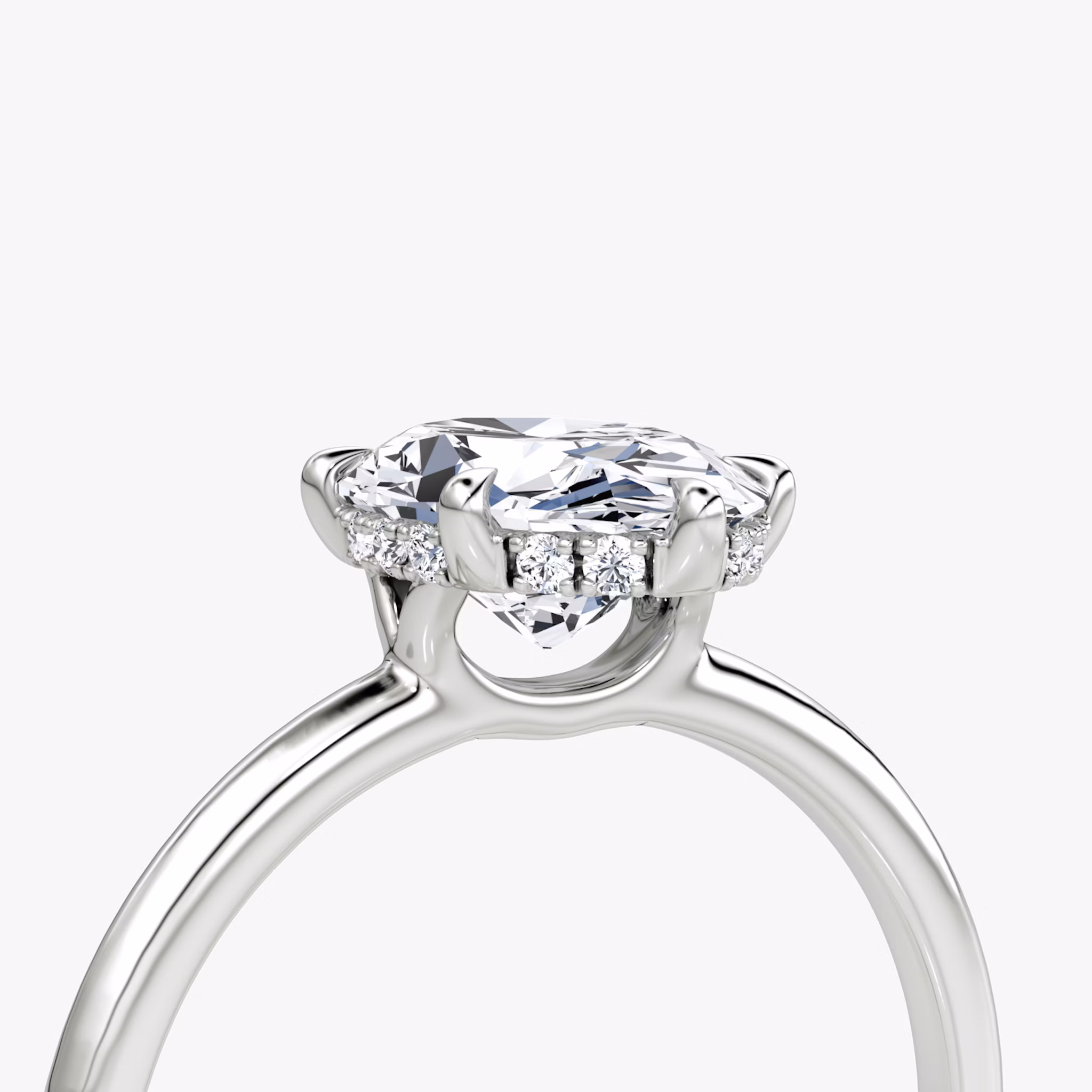 The Signature 6 Prong | Oval | Platinum | bandAccent: Plain | bandWidth: standard | hiddenHalo: yes | diamondOrientation: vertical | caratWeight: other