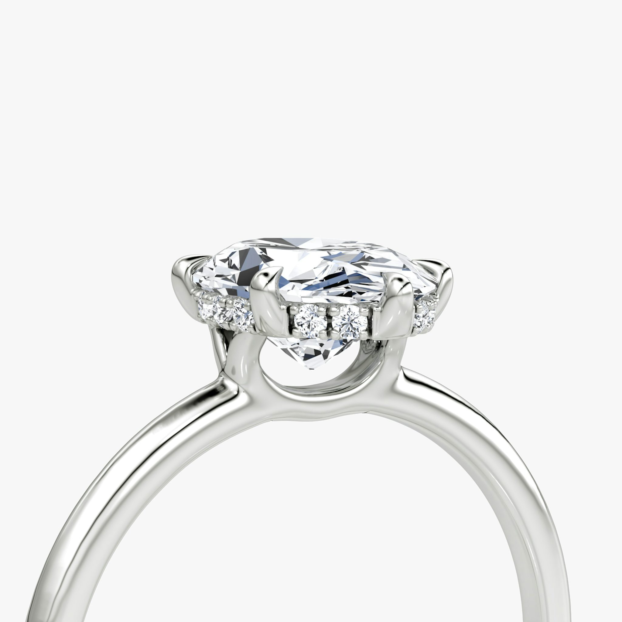 The Signature 6 Prong | Oval | Platinum | bandAccent: Plain | bandWidth: standard | hiddenHalo: yes | diamondOrientation: vertical | caratWeight: other
