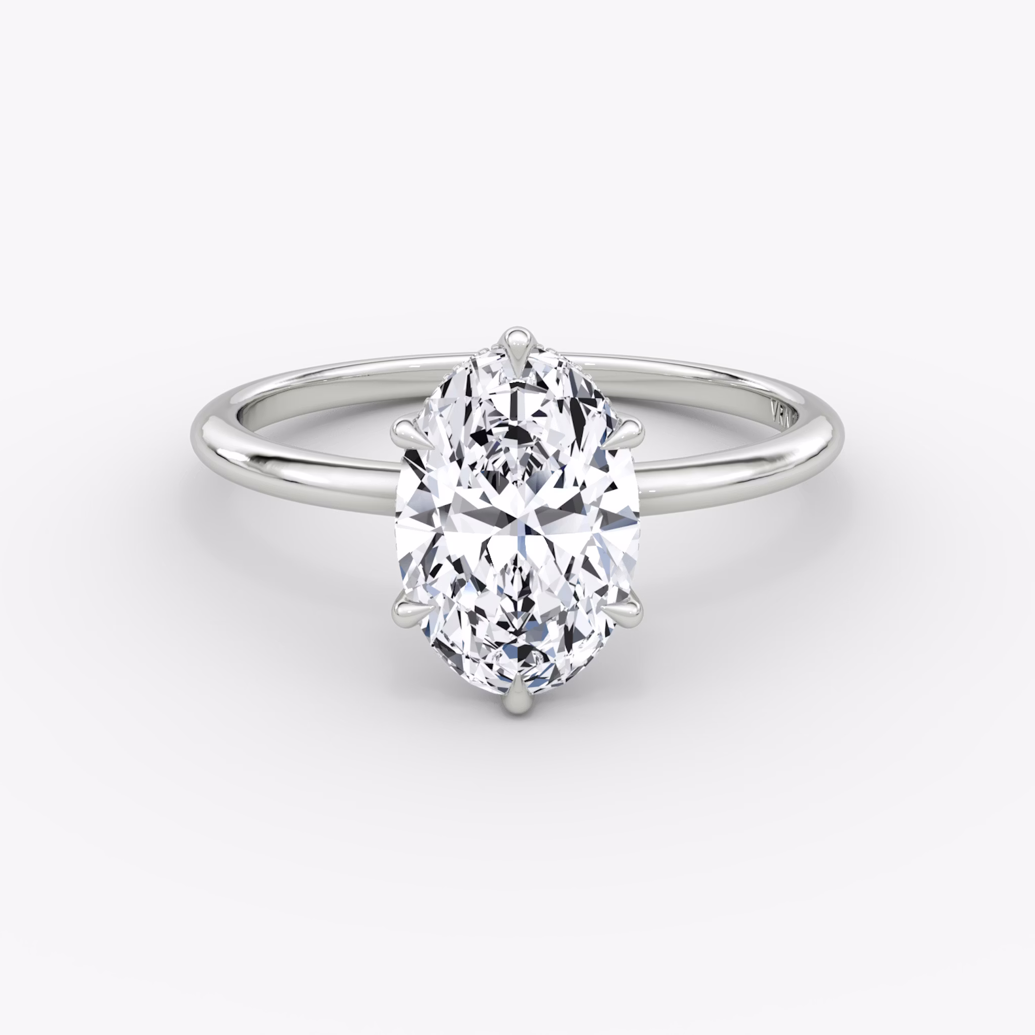 The Signature 6 Prong | Oval | Platinum | bandAccent: Plain | bandWidth: standard | hiddenHalo: yes | diamondOrientation: vertical | caratWeight: other