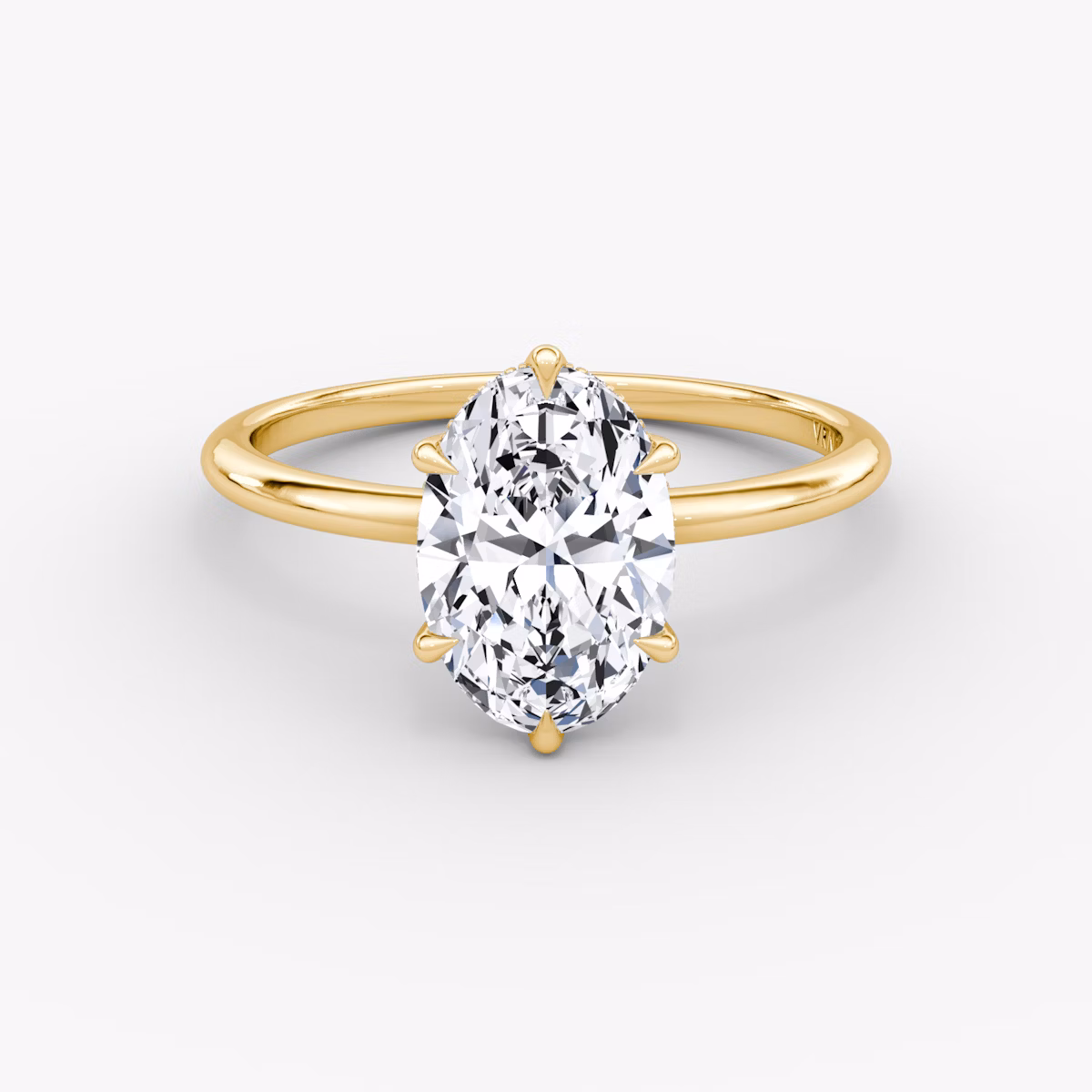 The Signature 6 Prong | Oval | 18k | Yellow Gold | bandAccent: Plain | bandWidth: standard | hiddenHalo: yes | diamondOrientation: vertical | caratWeight: other