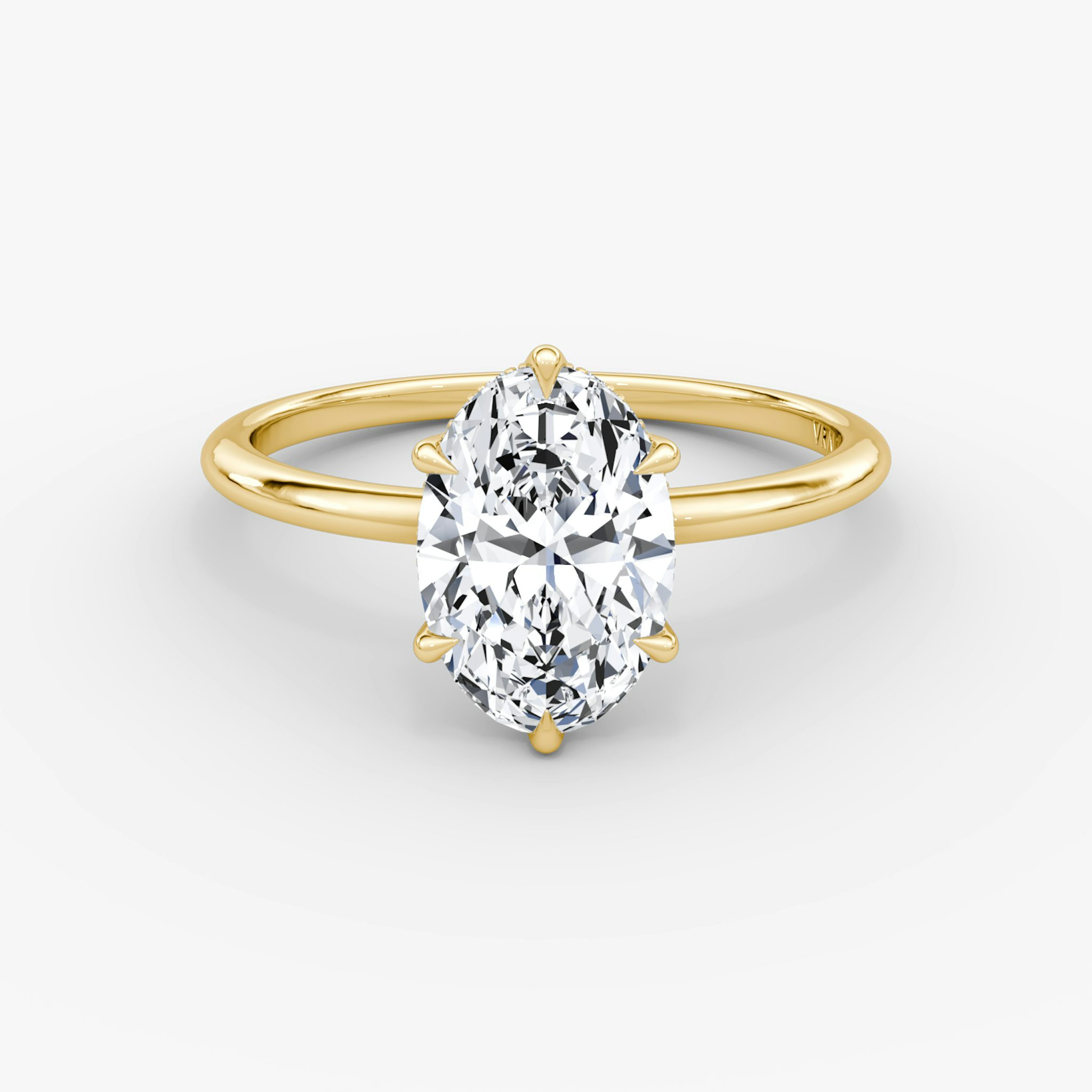 The Signature 6 Prong | Oval | 18k | Yellow Gold | bandAccent: Plain | bandWidth: standard | hiddenHalo: yes | diamondOrientation: vertical | caratWeight: other