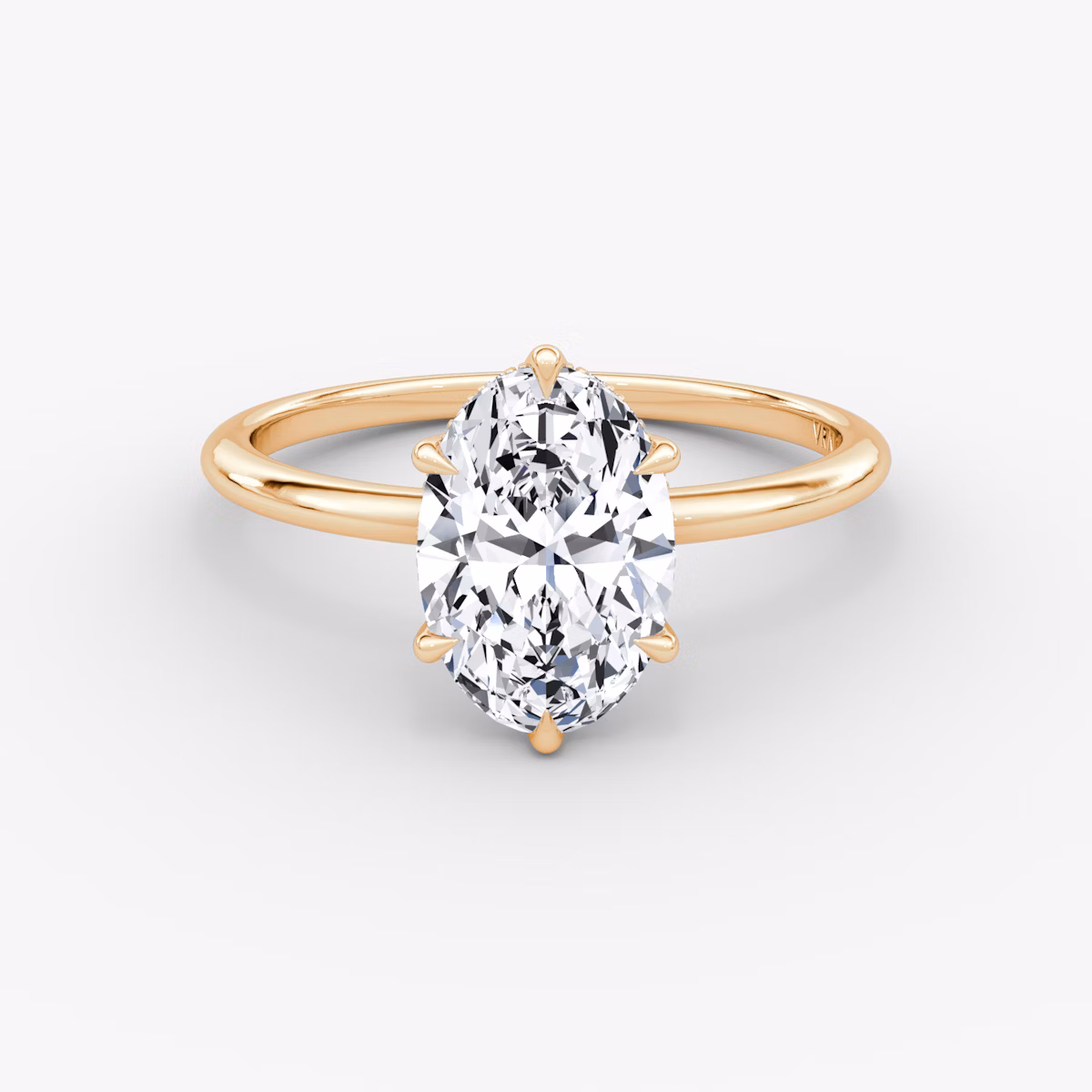 The Signature 6 Prong | Oval | 14k | Rose Gold | bandAccent: Plain | bandWidth: standard | hiddenHalo: yes | diamondOrientation: vertical | caratWeight: other