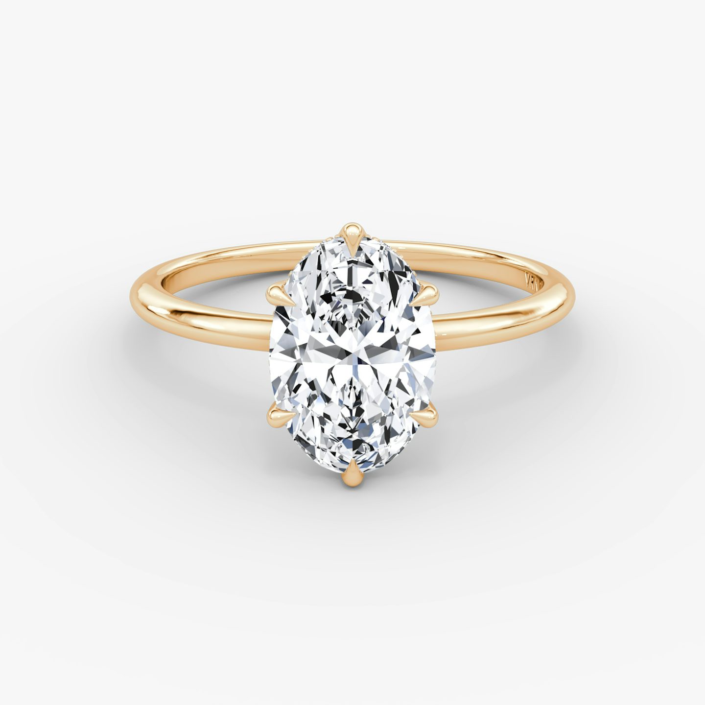 The Signature 6 Prong | Oval | 14k | Rose Gold | bandAccent: Plain | bandWidth: standard | hiddenHalo: yes | diamondOrientation: vertical | caratWeight: other
