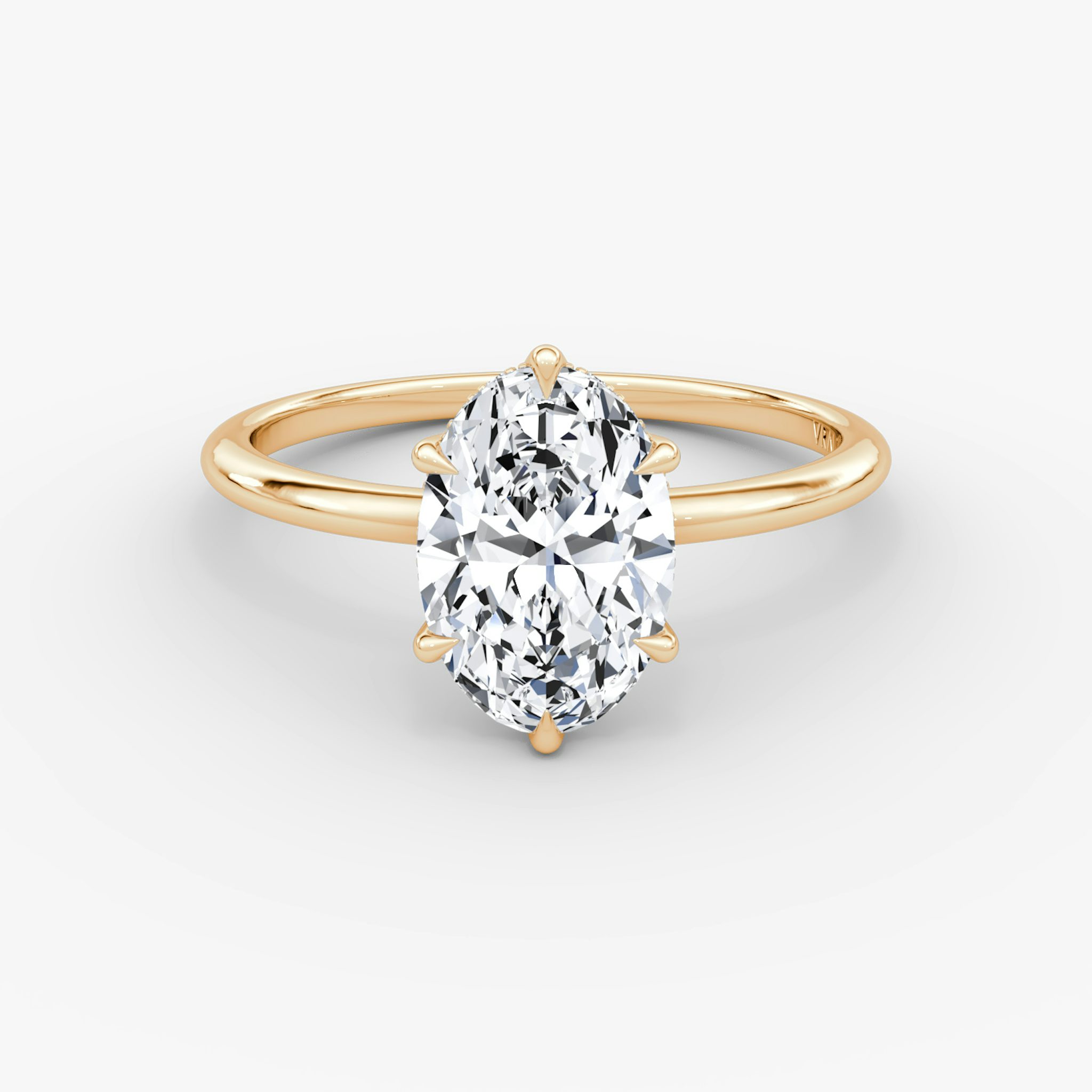 The Signature 6 Prong | Oval | 14k | Rose Gold | bandAccent: Plain | bandWidth: standard | hiddenHalo: yes | diamondOrientation: vertical | caratWeight: other