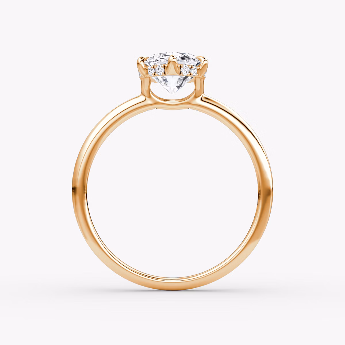 The Signature 6 Prong | Oval | 14k | Rose Gold | bandAccent: Plain | bandWidth: standard | hiddenHalo: yes | diamondOrientation: vertical | caratWeight: other