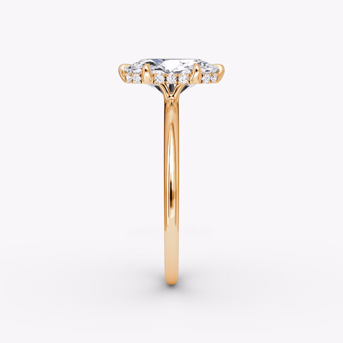 The Signature 6 Prong | Oval | 14k | Rose Gold | bandAccent: Plain | bandWidth: standard | hiddenHalo: yes | diamondOrientation: vertical | caratWeight: other