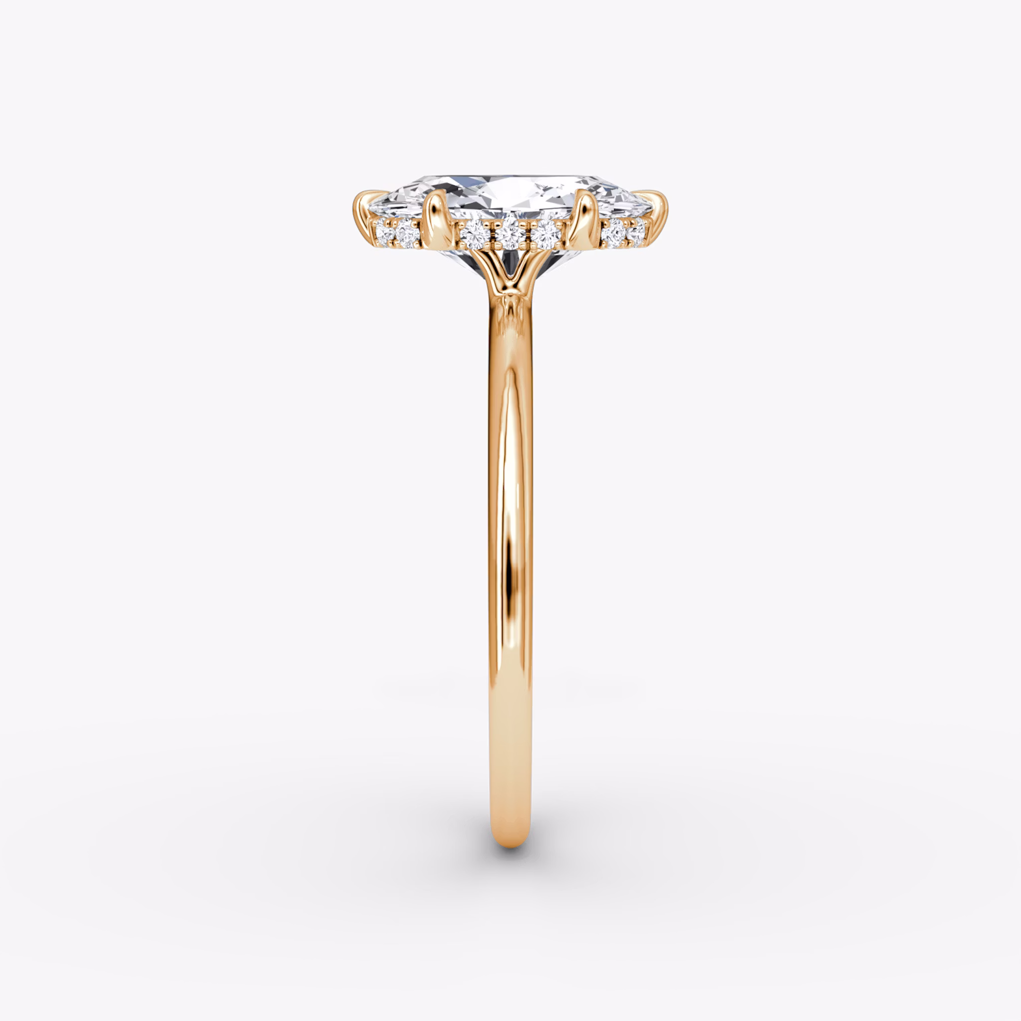 The Signature 6 Prong | Oval | 14k | Rose Gold | bandAccent: Plain | bandWidth: standard | hiddenHalo: yes | diamondOrientation: vertical | caratWeight: other