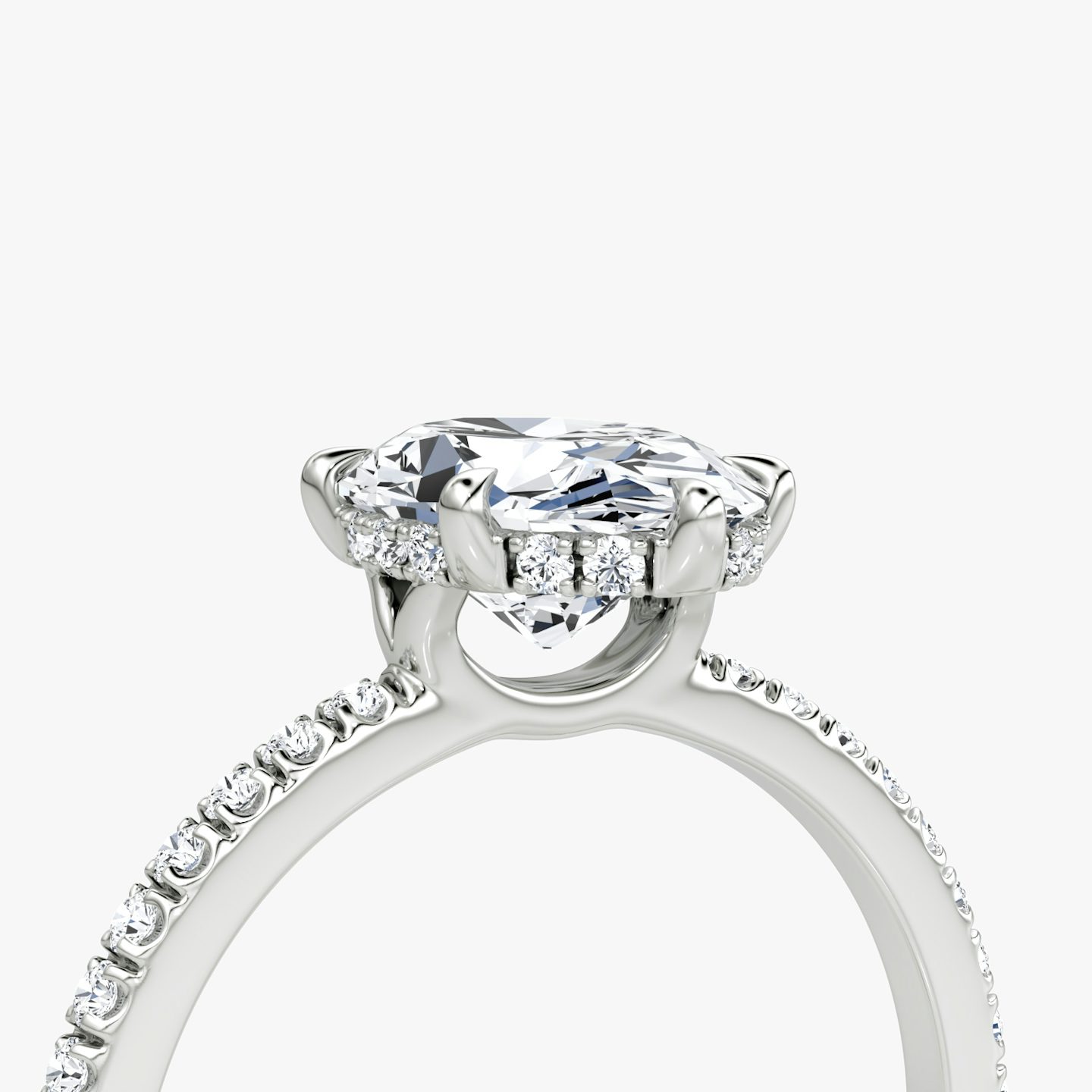 The Signature 6 Prong | Oval | Platinum | bandAccent: Pavé | bandWidth: standard | hiddenHalo: yes | diamondOrientation: vertical | caratWeight: other