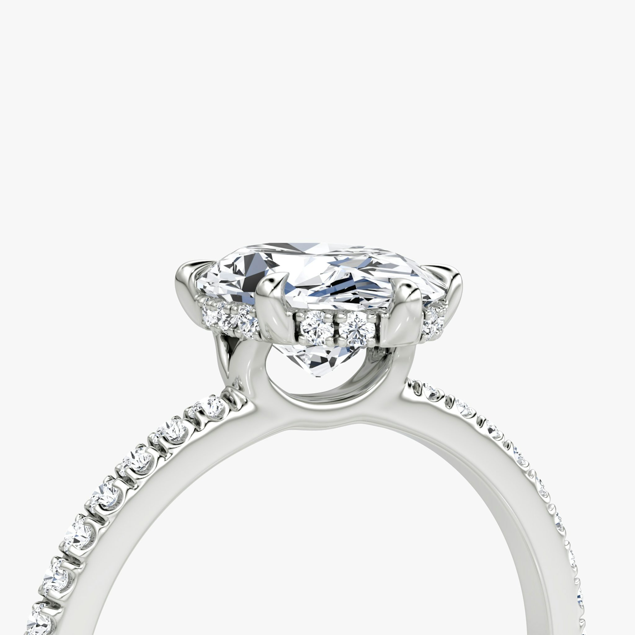 The Signature 6 Prong | Oval | 18k | White Gold | bandAccent: Pavé | bandWidth: standard | hiddenHalo: yes | diamondOrientation: vertical | caratWeight: other