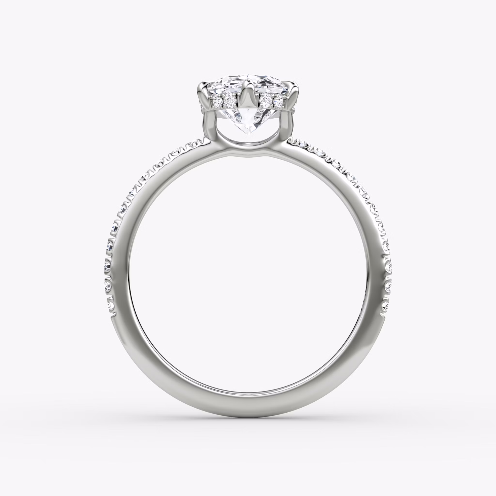 The Signature 6 Prong | Oval | 18k | White Gold | bandAccent: Pavé | bandWidth: standard | hiddenHalo: yes | diamondOrientation: vertical | caratWeight: other