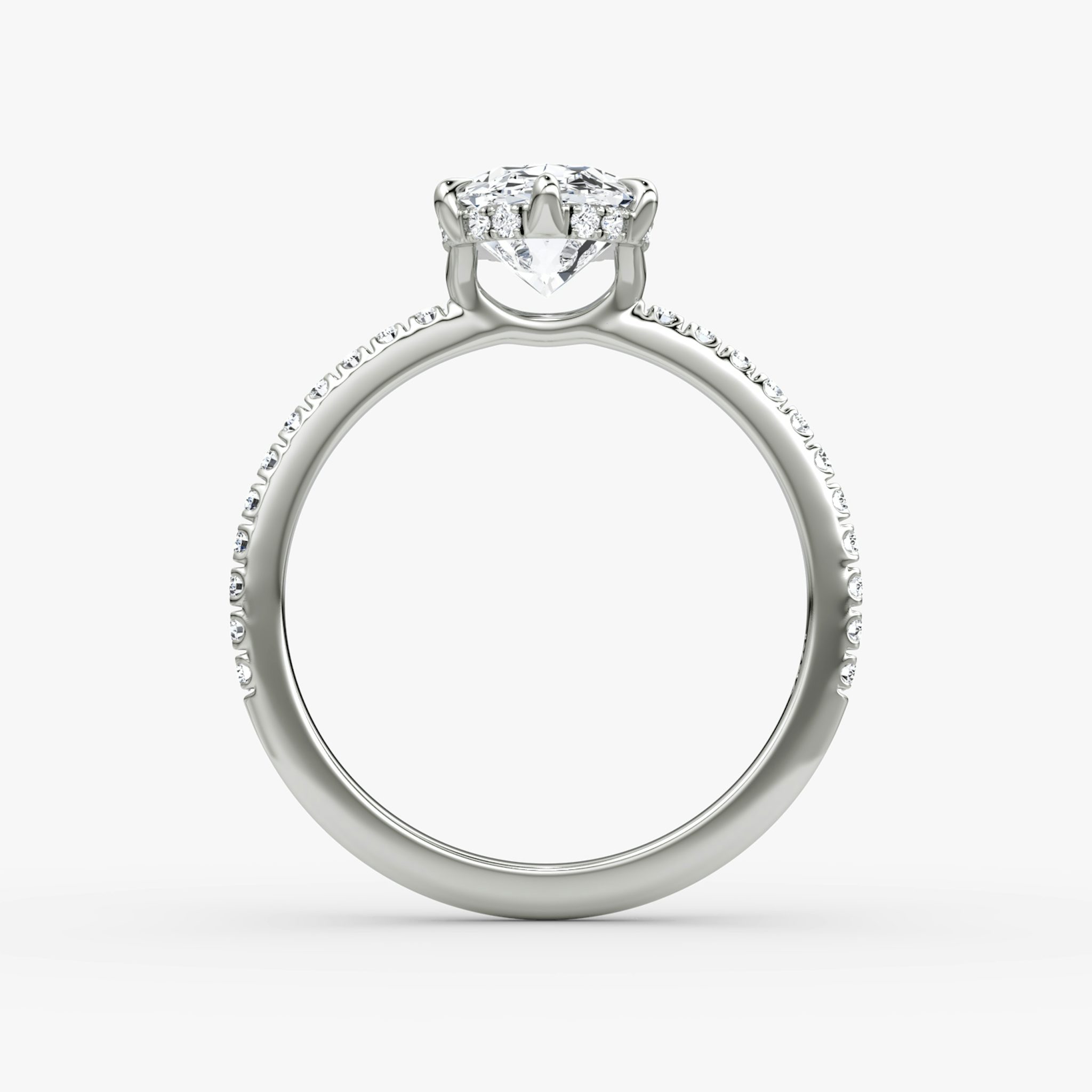 The Signature 6 Prong | Oval | 18k | White Gold | bandAccent: Pavé | bandWidth: standard | hiddenHalo: yes | diamondOrientation: vertical | caratWeight: other
