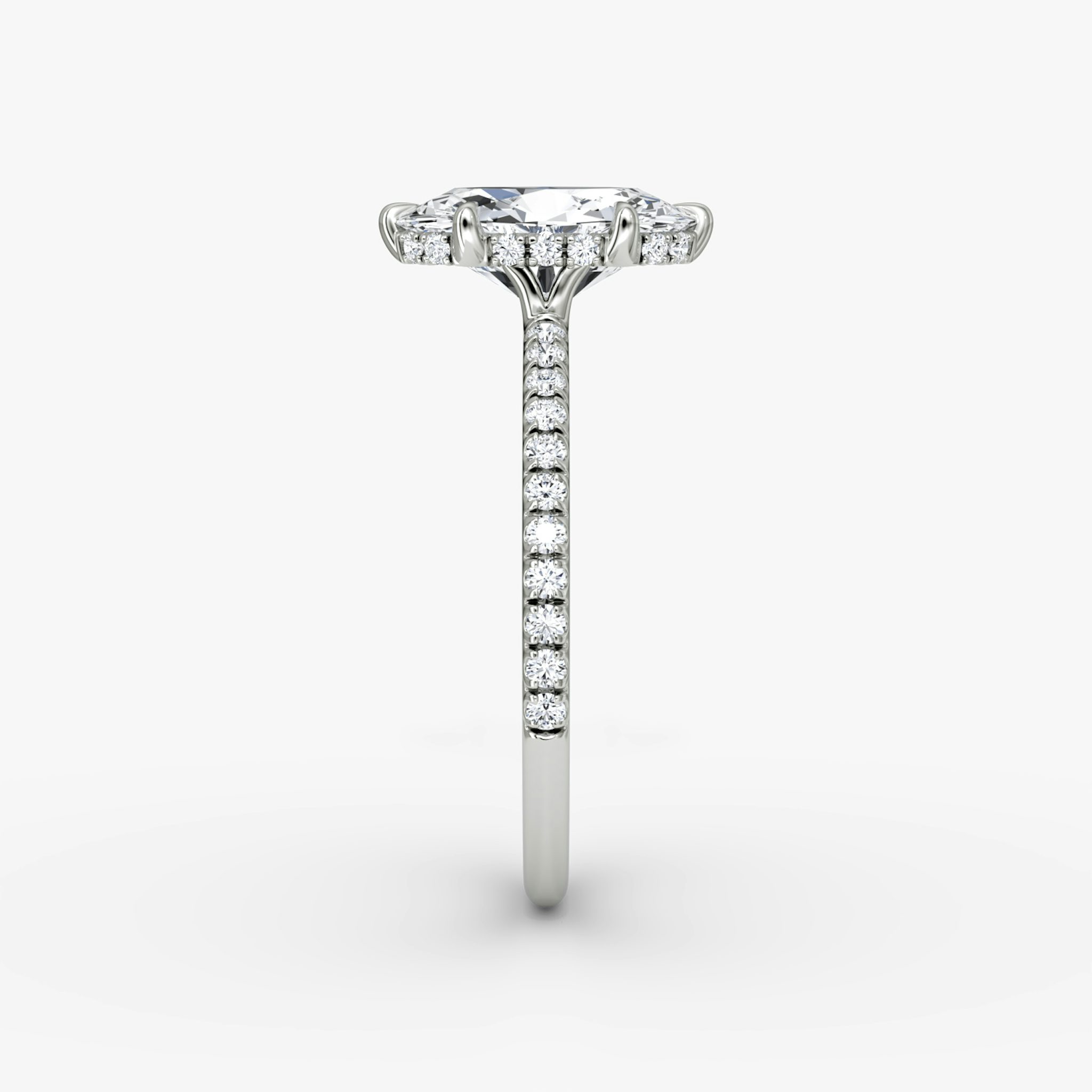 The Signature 6 Prong | Oval | 18k | White Gold | bandAccent: Pavé | bandWidth: standard | hiddenHalo: yes | diamondOrientation: vertical | caratWeight: other