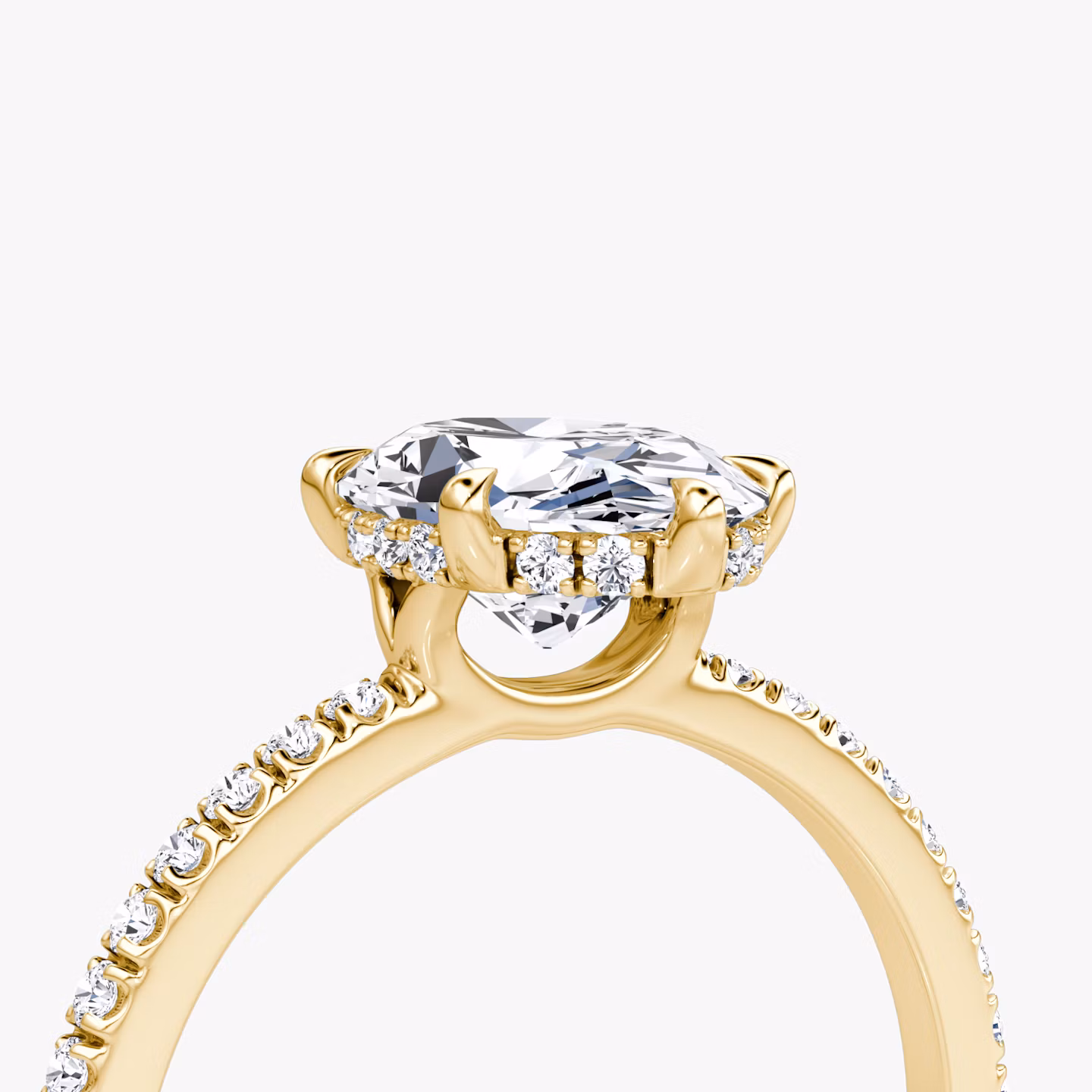The Signature 6 Prong | Oval | 18k | Yellow Gold | bandAccent: Pavé | bandWidth: standard | hiddenHalo: yes | diamondOrientation: vertical | caratWeight: other