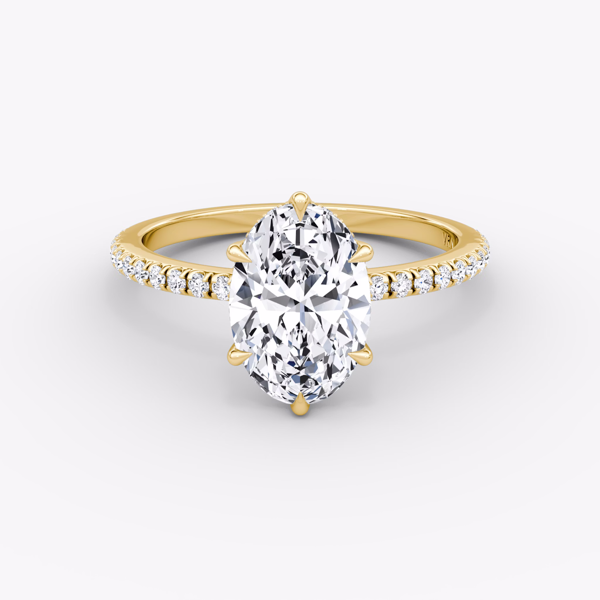 The Signature 6 Prong | Oval | 18k | Yellow Gold | bandAccent: Pavé | bandWidth: standard | hiddenHalo: yes | diamondOrientation: vertical | caratWeight: other