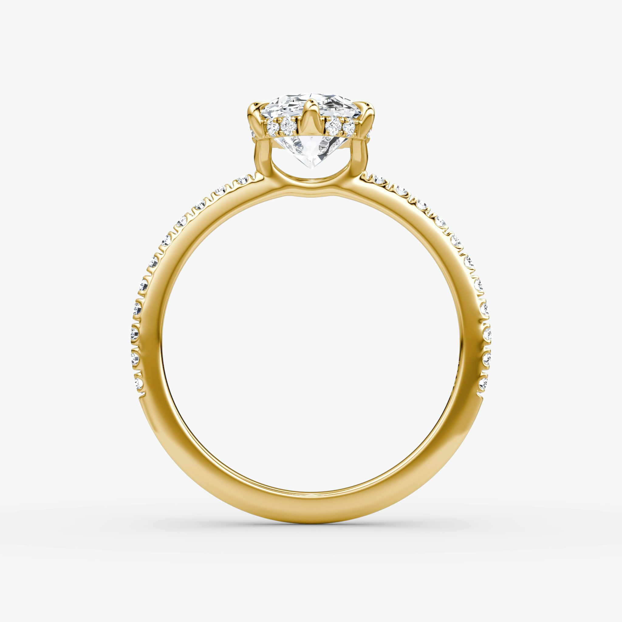 The Signature 6 Prong | Oval | 18k | Yellow Gold | bandAccent: Pavé | bandWidth: standard | hiddenHalo: yes | diamondOrientation: vertical | caratWeight: other