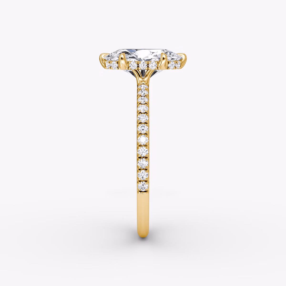 The Signature 6 Prong | Oval | 18k | Yellow Gold | bandAccent: Pavé | bandWidth: standard | hiddenHalo: yes | diamondOrientation: vertical | caratWeight: other