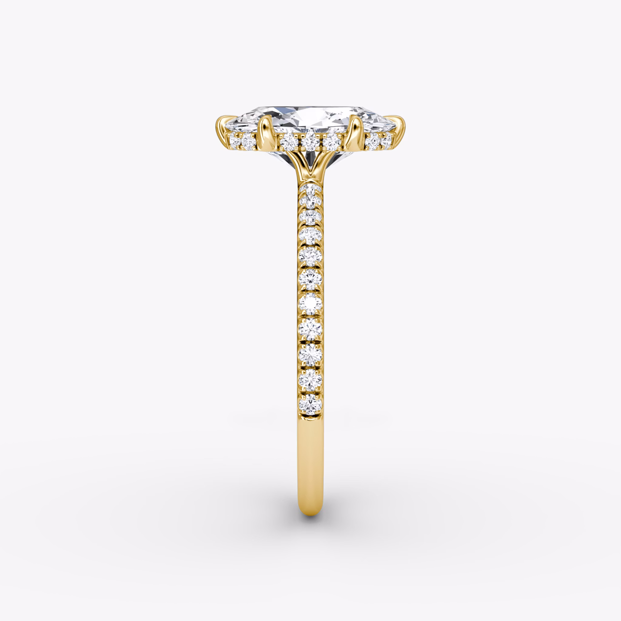 The Signature 6 Prong | Oval | 18k | Yellow Gold | bandAccent: Pavé | bandWidth: standard | hiddenHalo: yes | diamondOrientation: vertical | caratWeight: other