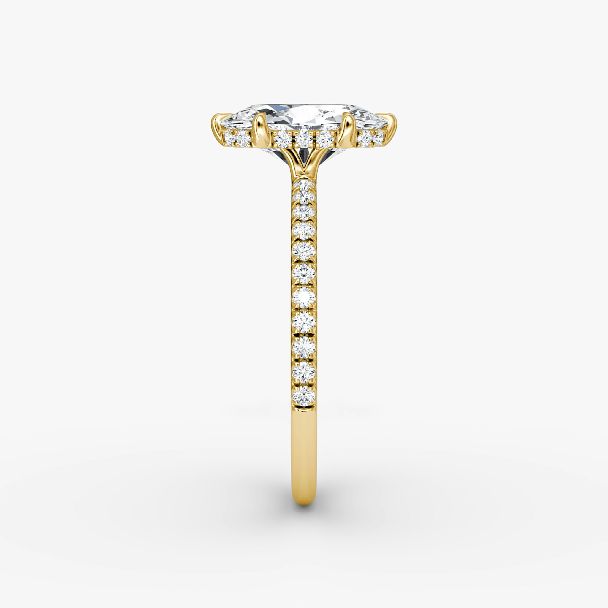 The Signature 6 Prong | Oval | 18k | Yellow Gold | bandAccent: Pavé | bandWidth: standard | hiddenHalo: yes | diamondOrientation: vertical | caratWeight: other