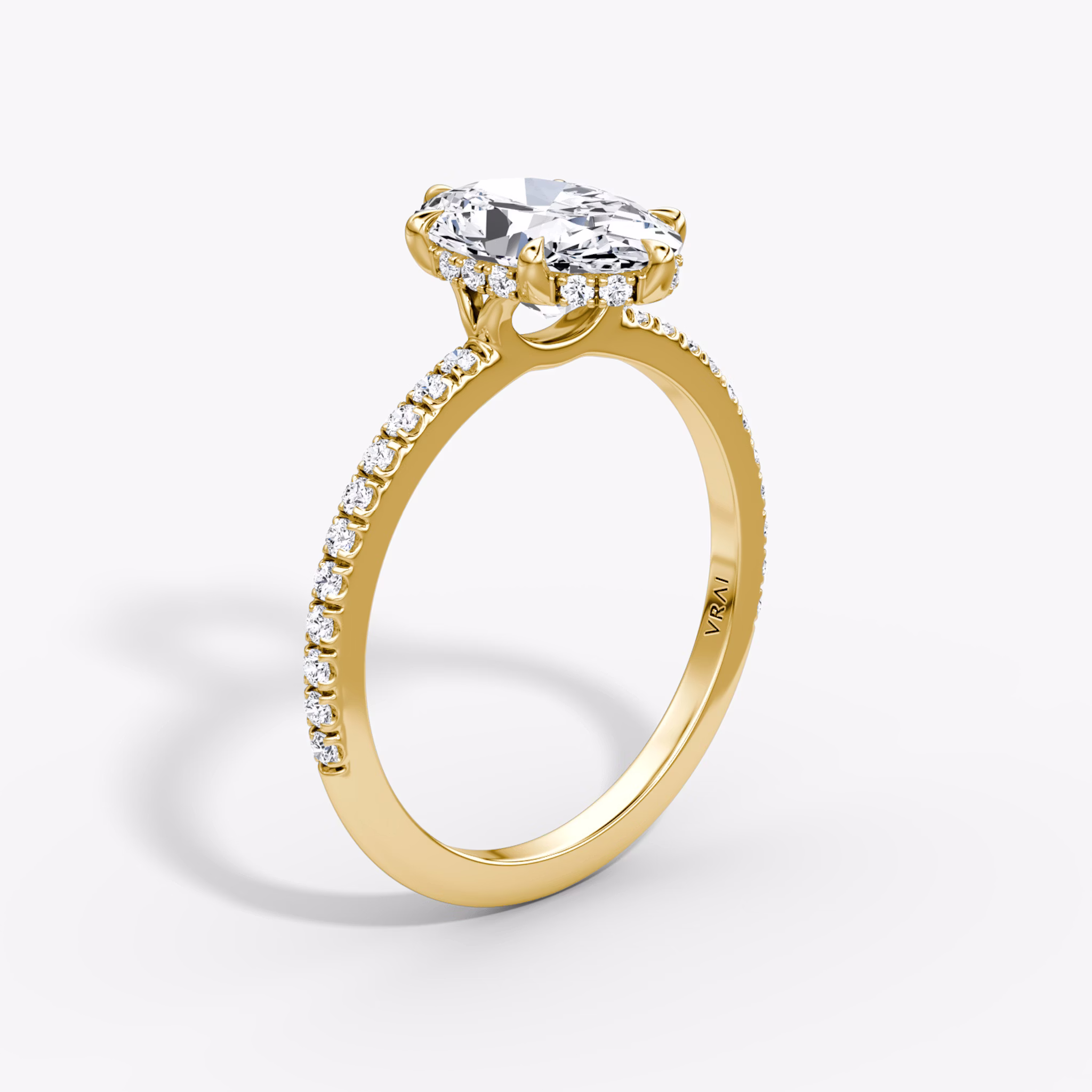 The Signature 6 Prong | Oval | 18k | Yellow Gold | bandAccent: Pavé | bandWidth: standard | hiddenHalo: yes | diamondOrientation: vertical | caratWeight: other